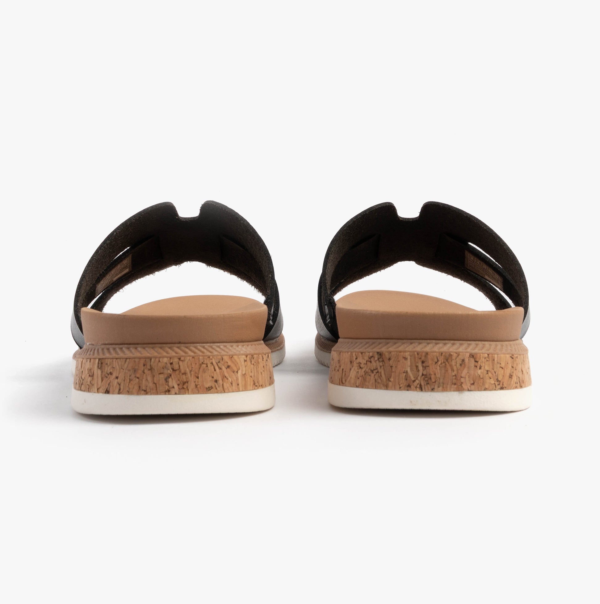Skechers 114707/BLK BOBS DESERT KISS LOW - PEAK LOOK Womens Sandals Black back view with cork sole.