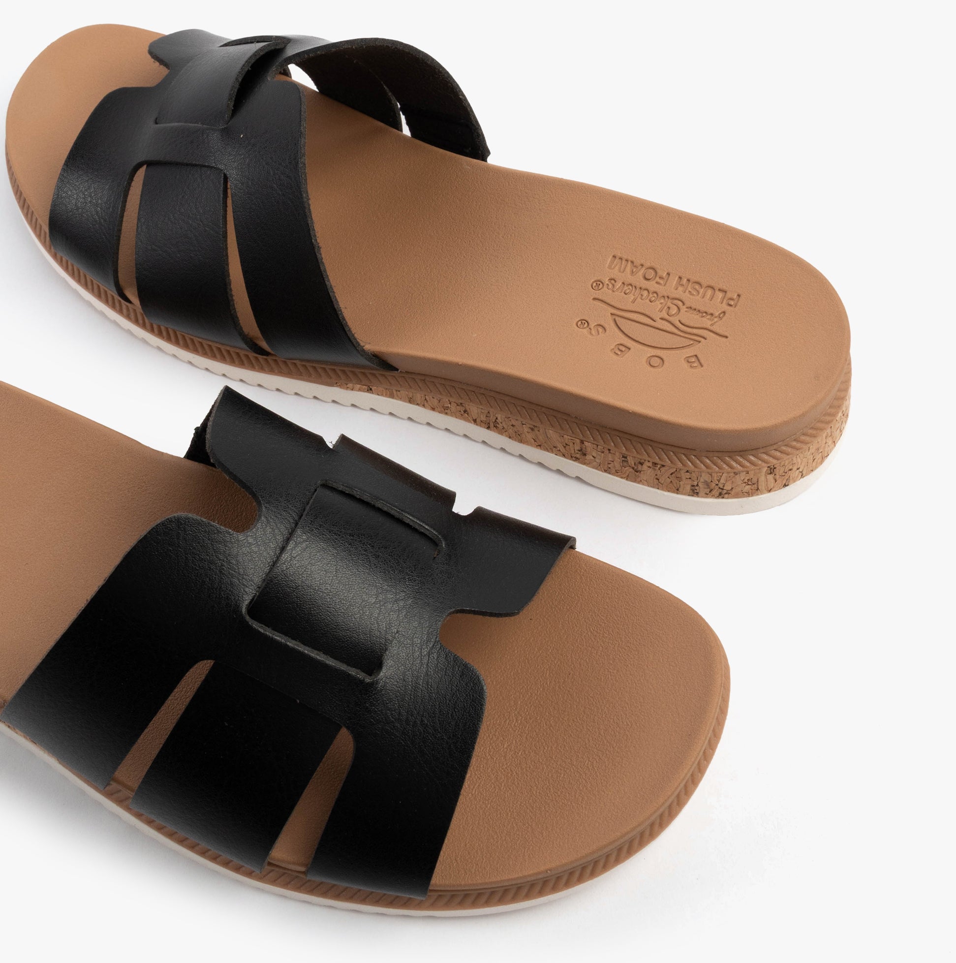 Skechers 114707/BLK BOBS DESERT KISS LOW - PEAK LOOK Womens Sandals Black top view showcasing the synthetic leather upper.