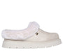 Skechers 114762/OFWT KEEPSAKES LITE - COZY BLEND Womens Slippers Off White side view with faux fur lining and rubber sole.