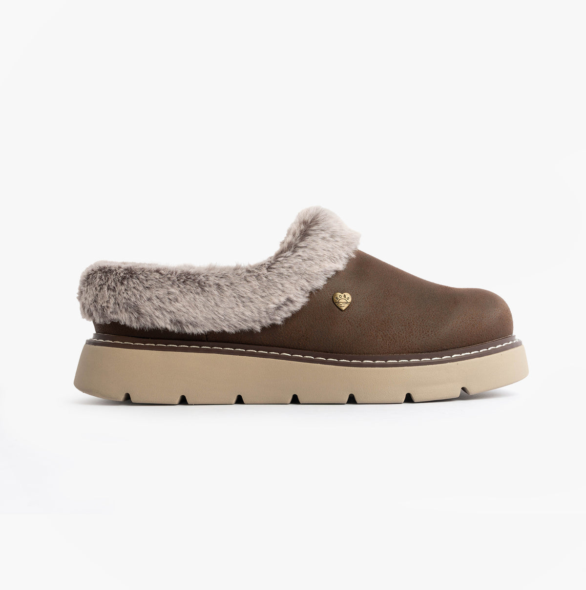 Skechers 114762/CHOC KEEPSAKES LITE - COZY BLEND Womens Slippers Chocolate side view showcasing the warm lining and flexible outsole.