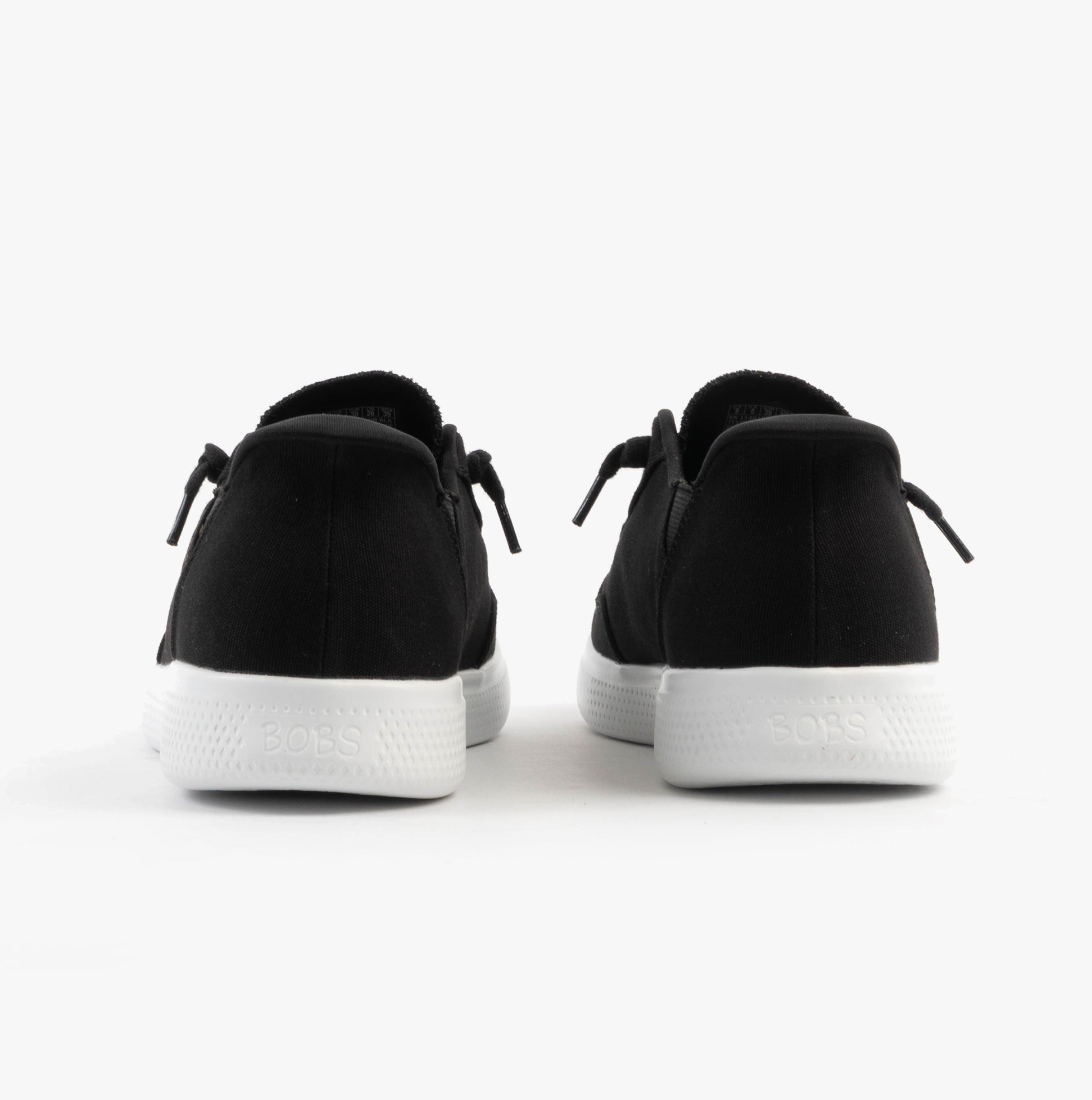 Skechers 114815/BLK SKIP CUTE - B CUTE SWEET Womens Trainers Black rear view with black canvas upper and white sole.