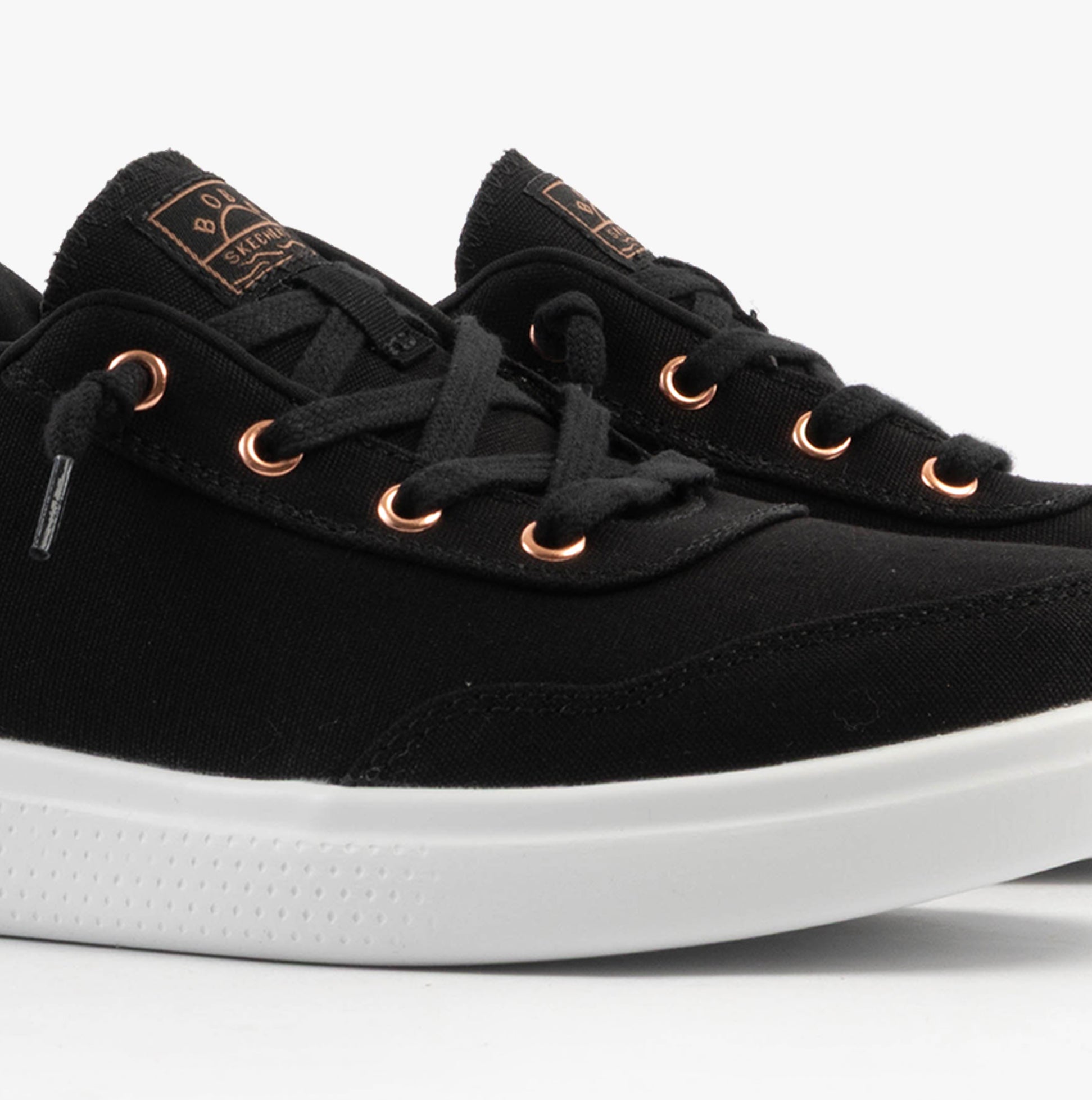 Skechers 114815/BLK SKIP CUTE - B CUTE SWEET Womens Trainers Black side view showing lace-up design and canvas upper.