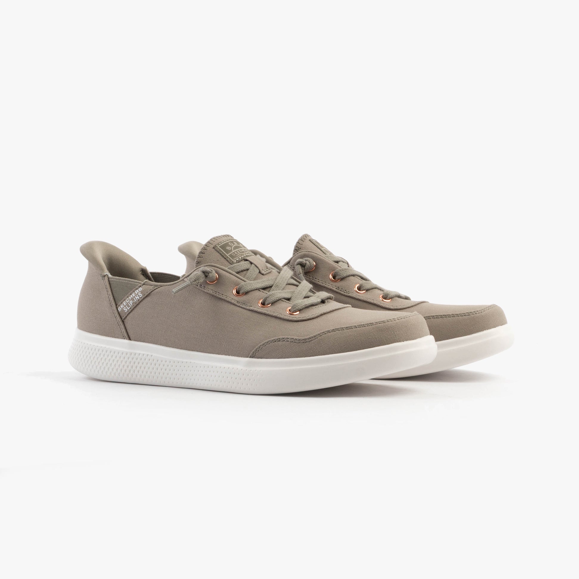Skechers 114815/OLV SKIP CUTE - B CUTE SWEET Womens Trainers Olive side view, casual lace-up shoes with memory foam sole.