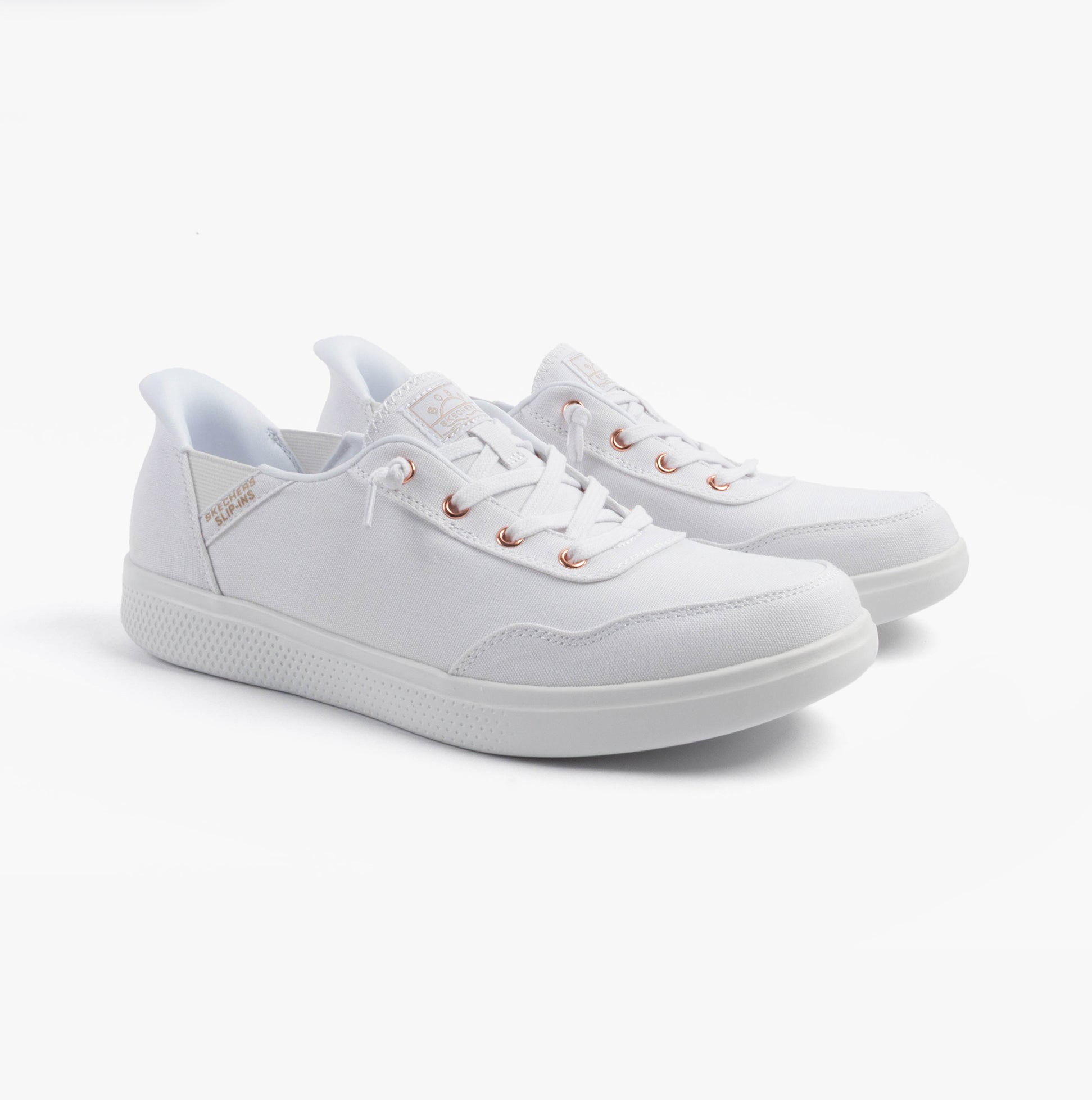 Skechers 114815/WHT SKIP CUTE - B CUTE SWEET Womens Trainers White side view showing lace-up design and sleek look.