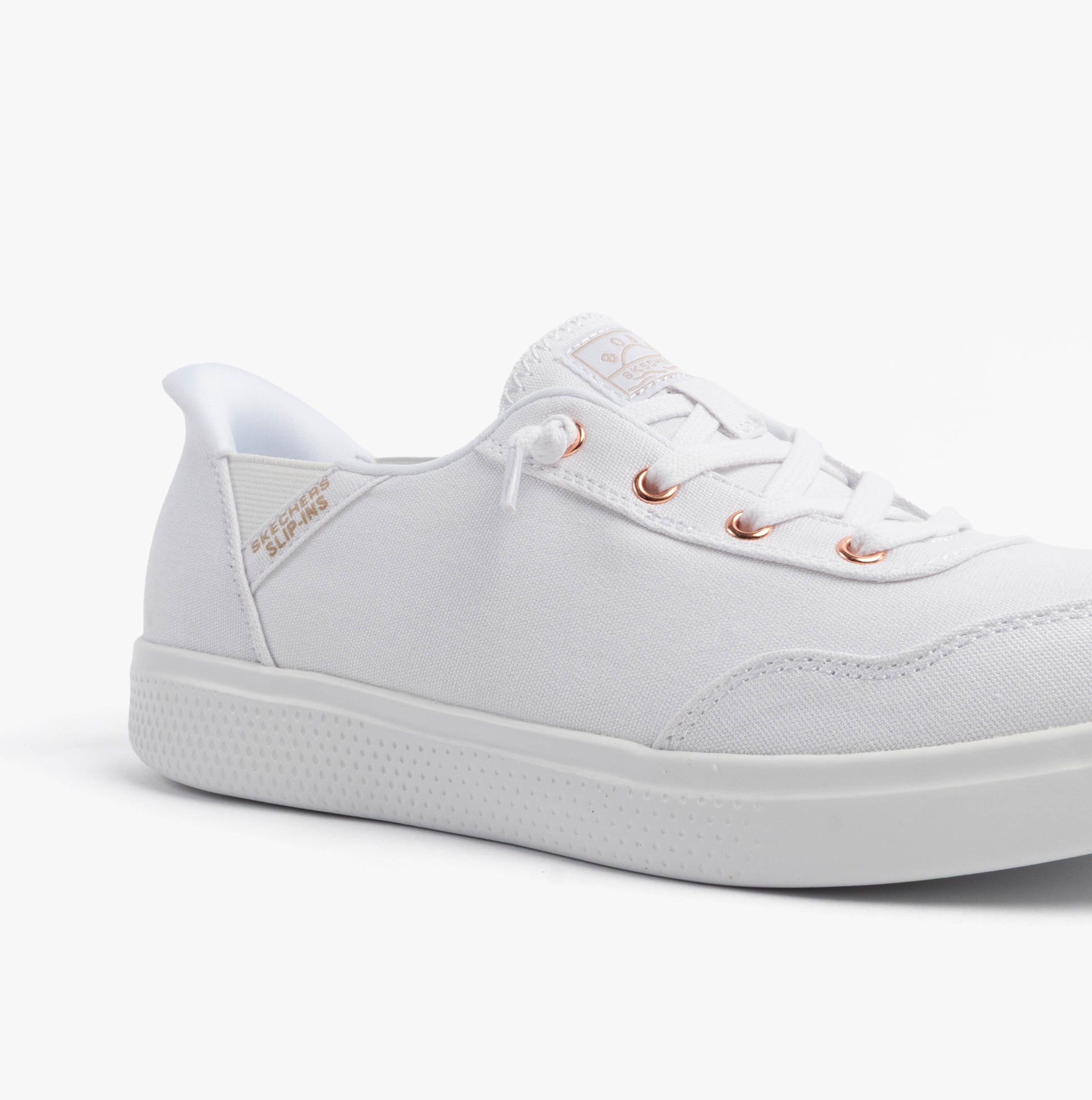 Skechers 114815/WHT SKIP CUTE - B CUTE SWEET Womens Trainers White side view with lace-up closure and round toe.