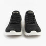 Skechers 117497/BLK BOBS SPORT SQUAD Womens Trainers Black front view showcasing lace-up closure and textile upper.
