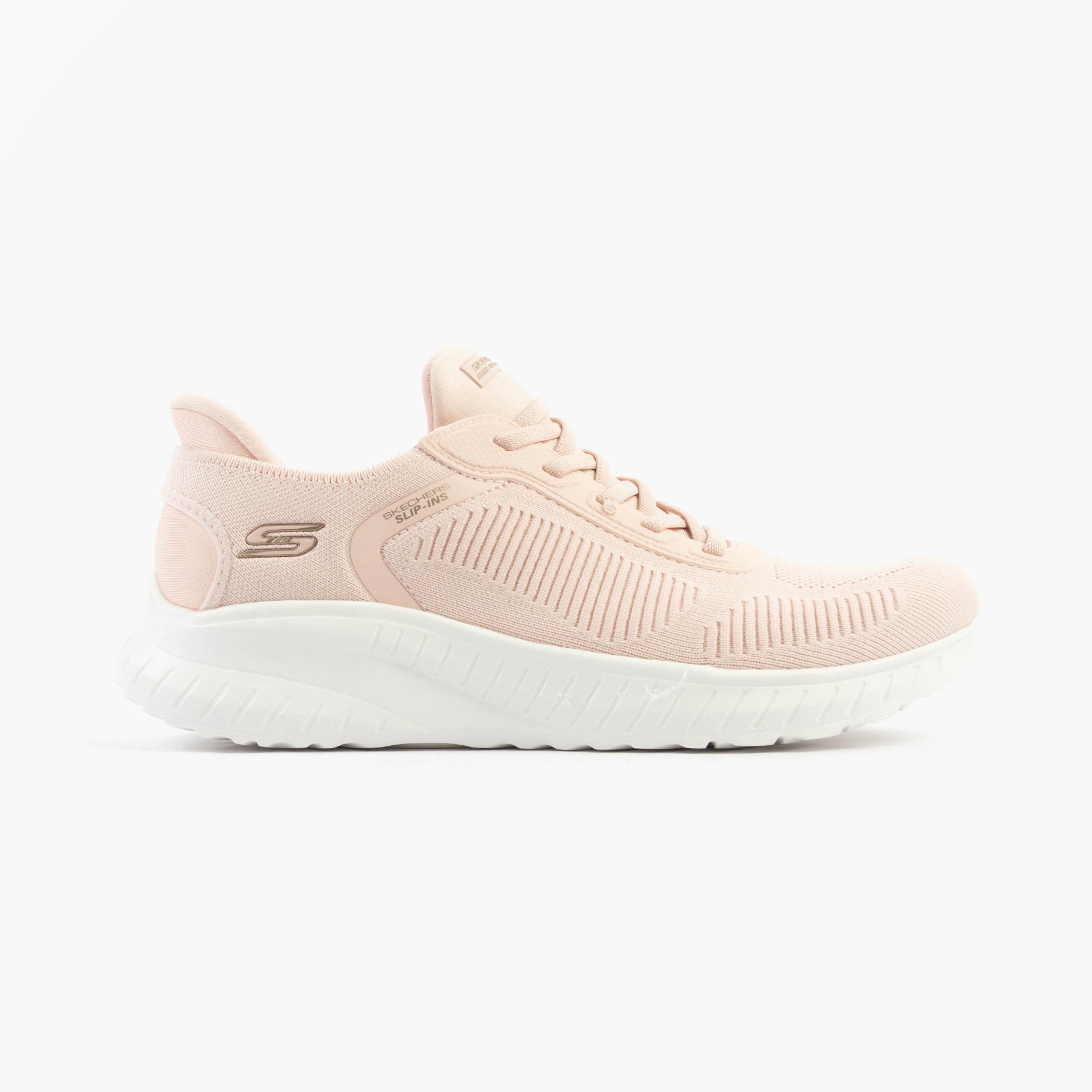 Skechers 117497/LTPK BOBS SPORT SQUAD Womens Trainers Light Pink side view showing casual design and lace-up closure