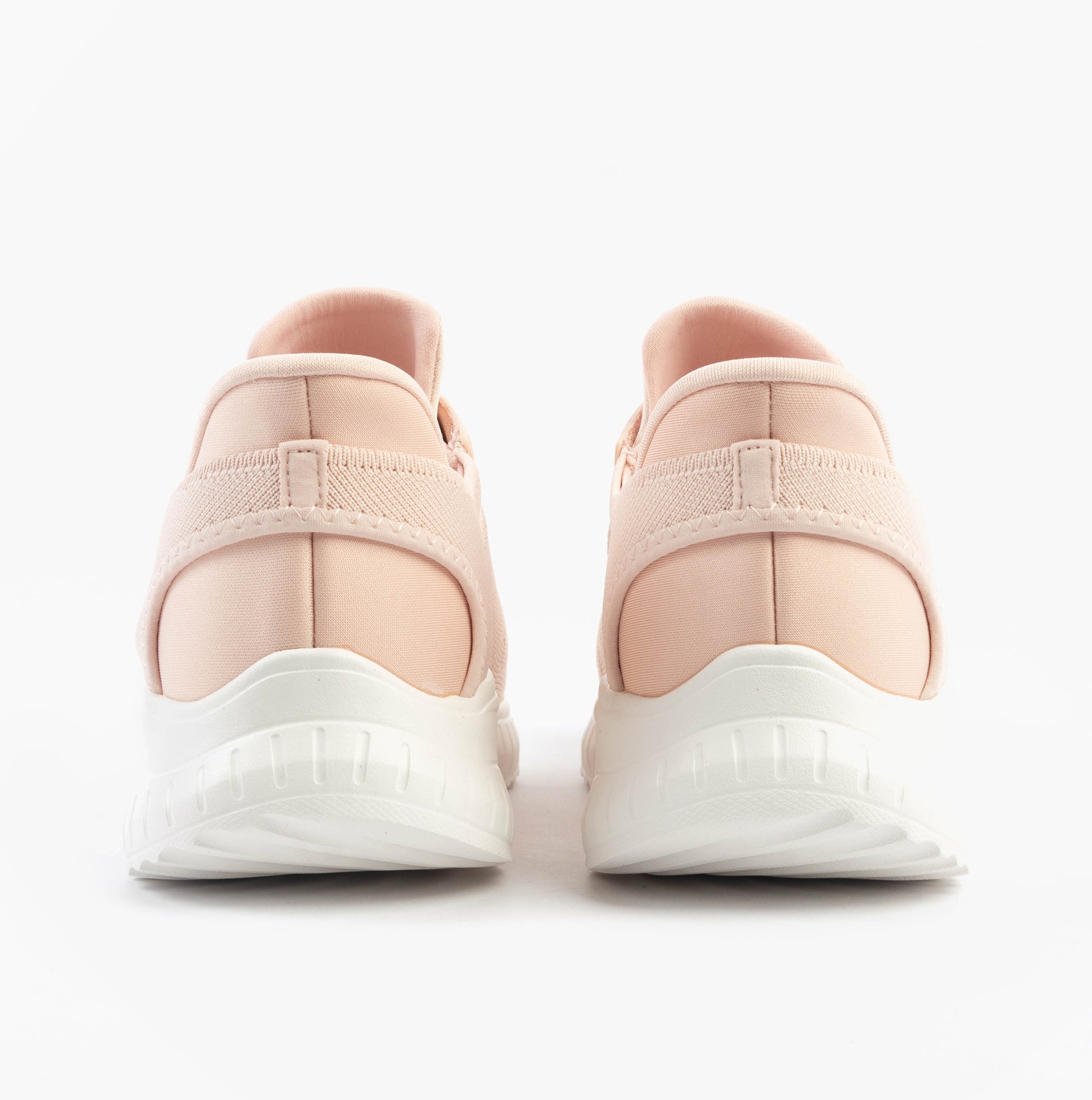 Skechers 117497/LTPK BOBS SPORT SQUAD Womens Trainers Light Pink back view showcasing soft textile upper and rubber sole.