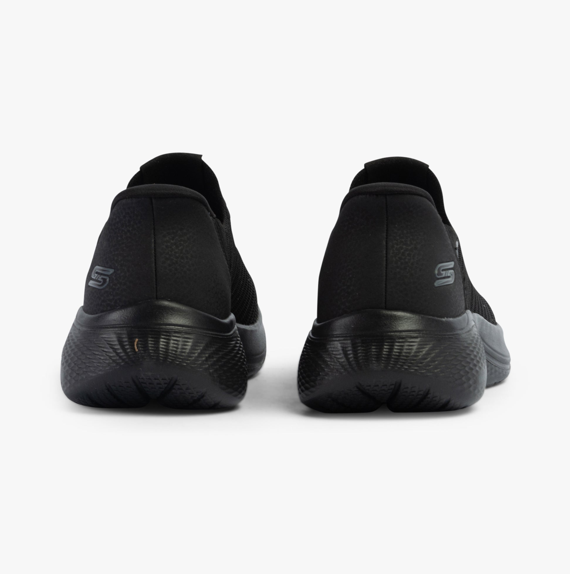 Skechers 117508/BBK BOBS INFINITY - DAILY VISION Womens Trainers Black rear view, showcasing the slip-on style and rubber sole.