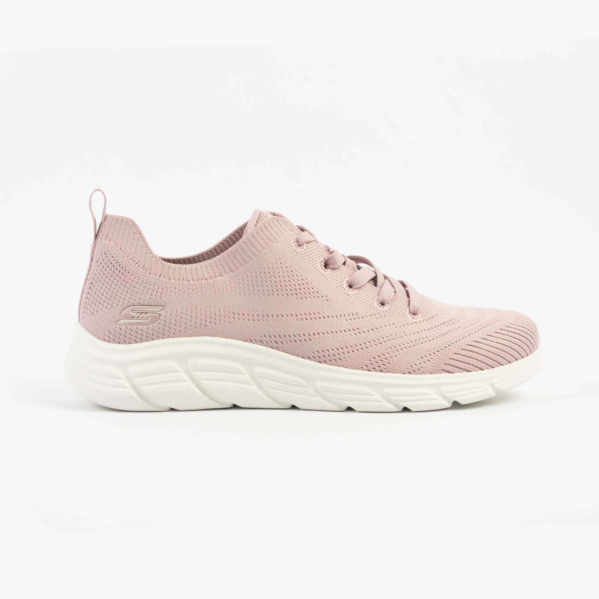 Skechers 117591/BLSH BOBS BFLEX LO-GRACEFUL STRIDE Womens Trainers Blush side view showing lace-up design and round toe.