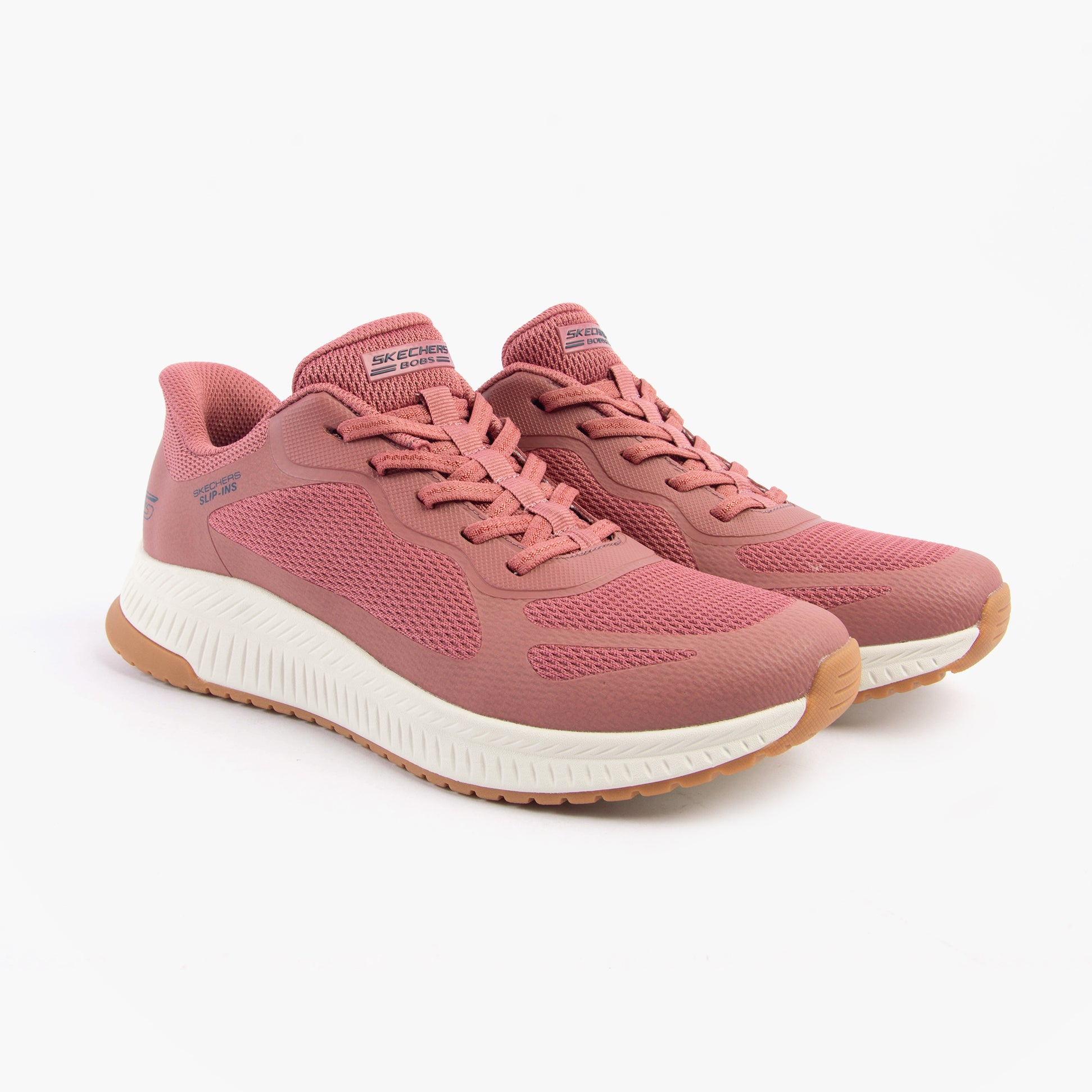 Skechers 117624/ROS BOBS SQUAD 4 - STAPLE LOOK Womens Trainers Rose side view showcasing synthetic mesh upper and rubber sole.