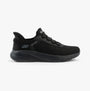 Skechers 118303/BBK BOBS SQUAD CHAOS - TOUGH WALK Mens Trainers Black side view with mesh upper and rubber sole.