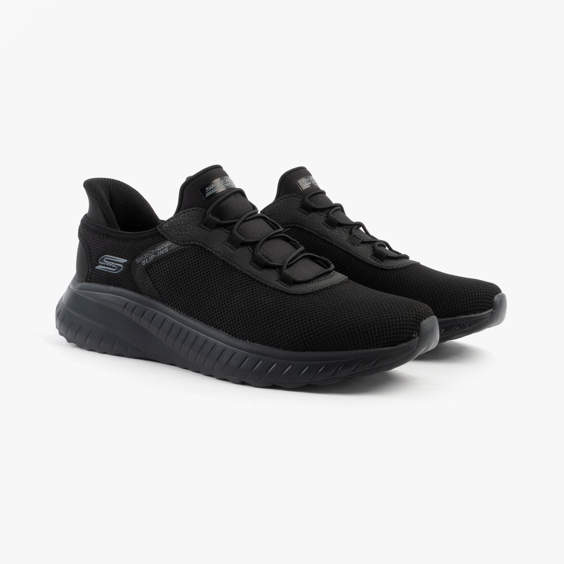 Skechers 118303/BBK BOBS SQUAD CHAOS - TOUGH WALK Mens Trainers Black side view on white background