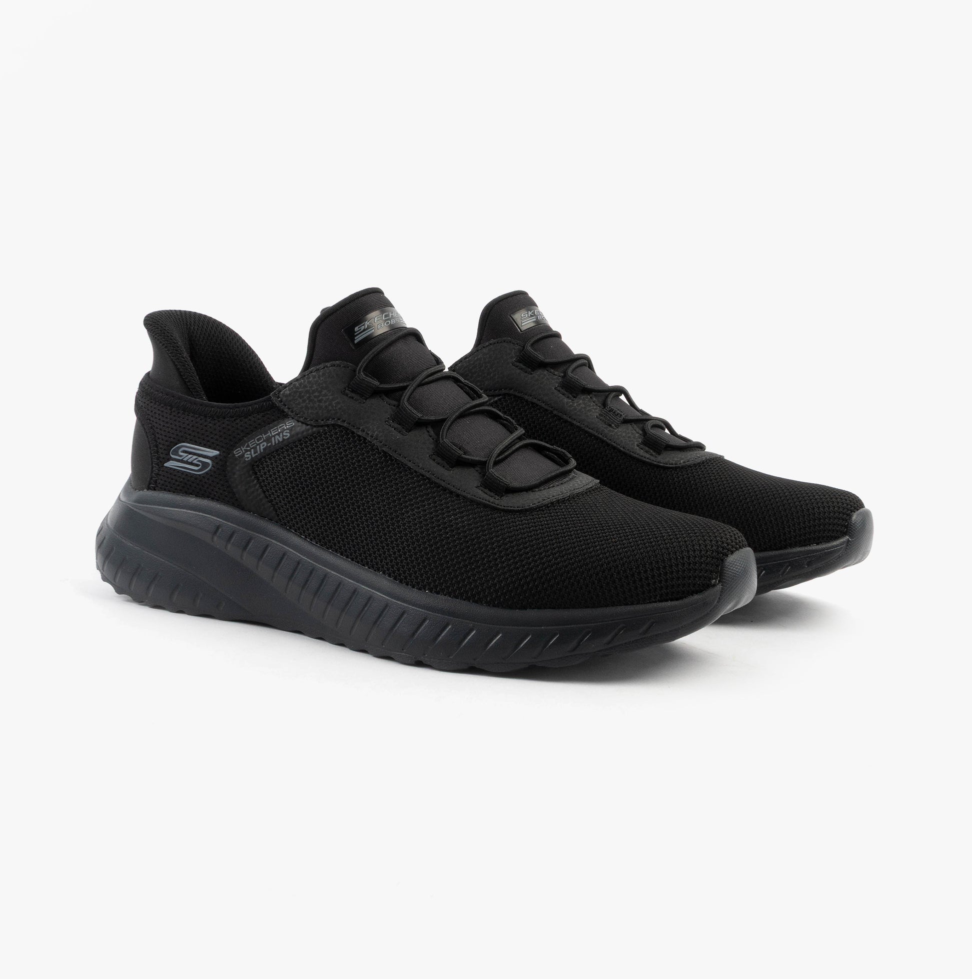 Skechers 118303/BBK BOBS SQUAD CHAOS - TOUGH WALK Mens Trainers Black side view on white background