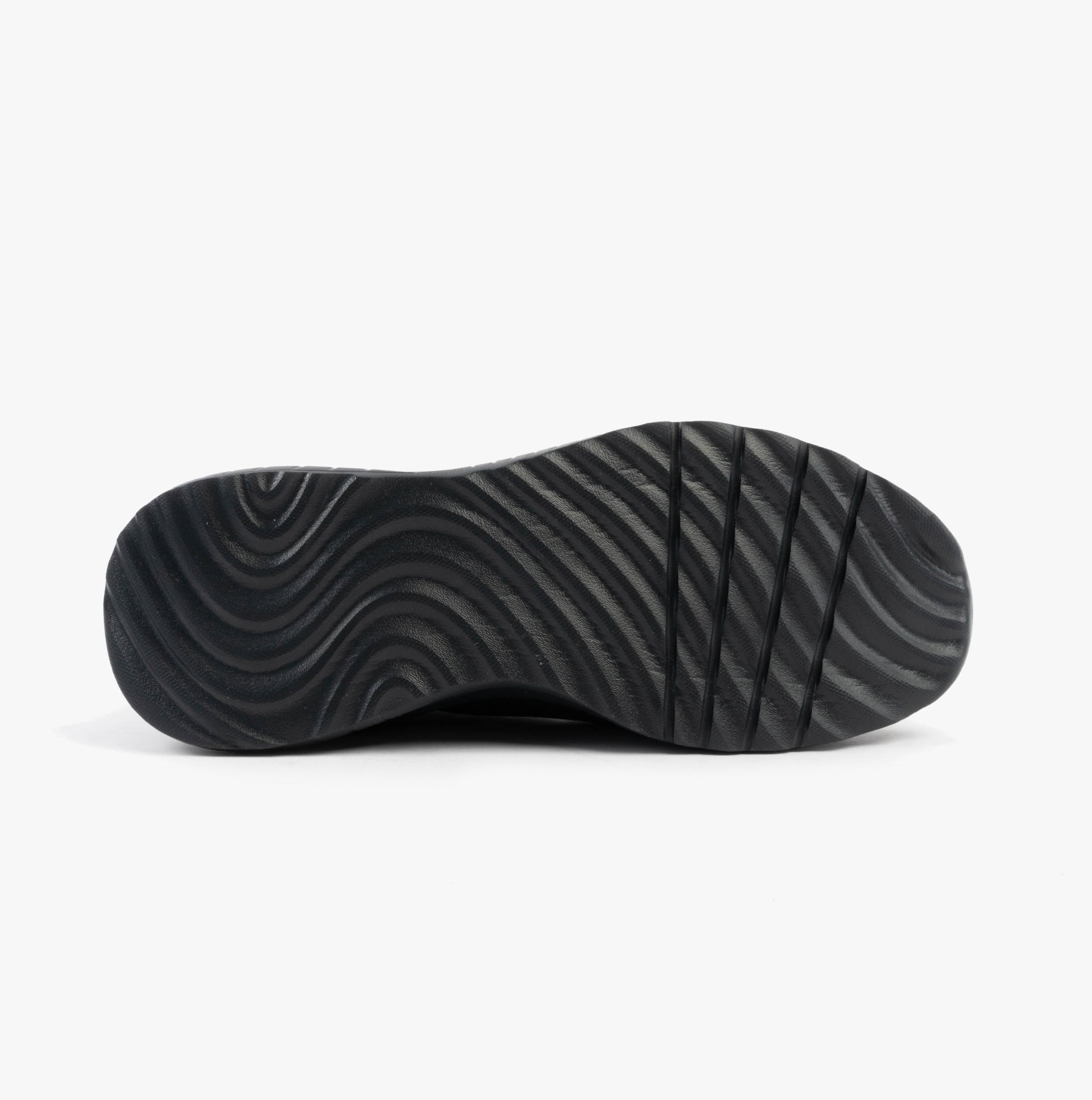 Skechers 118303/BBK BOBS SQUAD CHAOS - TOUGH WALK Mens Trainers Black sole view with textured pattern.