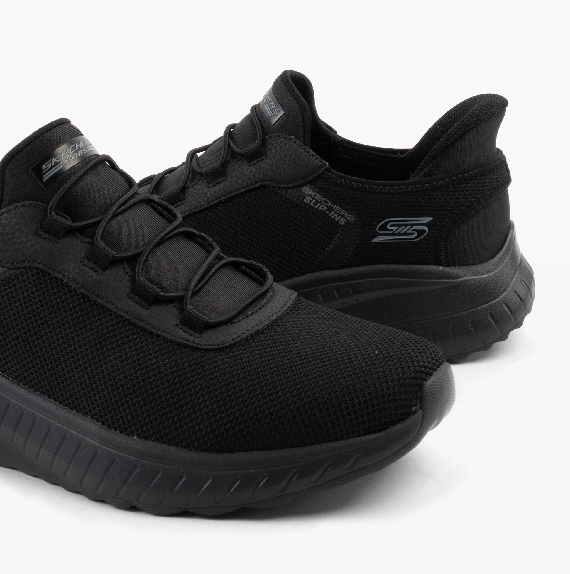 Skechers 118303/BBK BOBS SQUAD CHAOS - TOUGH WALK Mens Trainers Black side and detail view