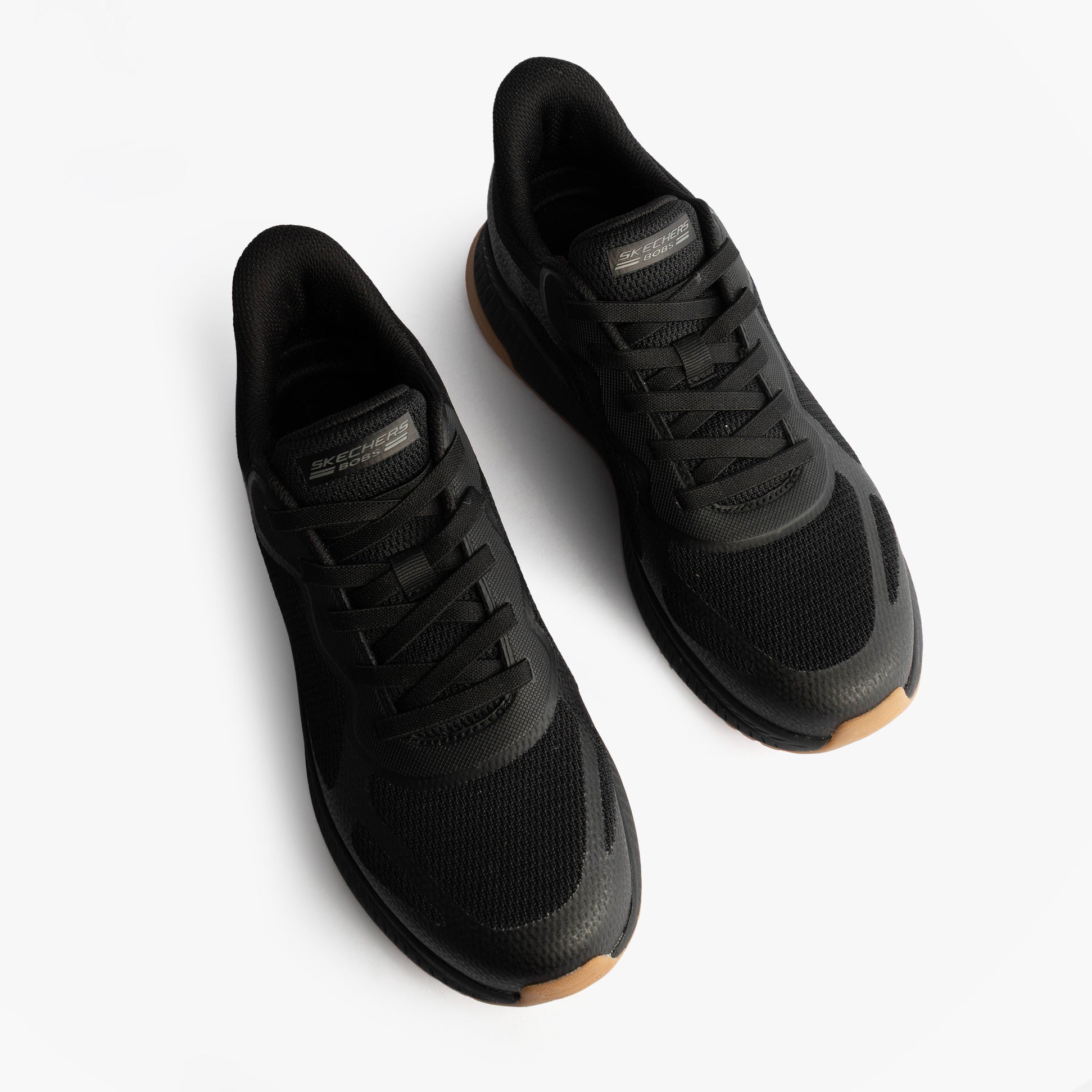 Skechers 118423/BBK BOBS SQUAD 4 Mens Trainers Black top view showcasing lace-up design and round toe.