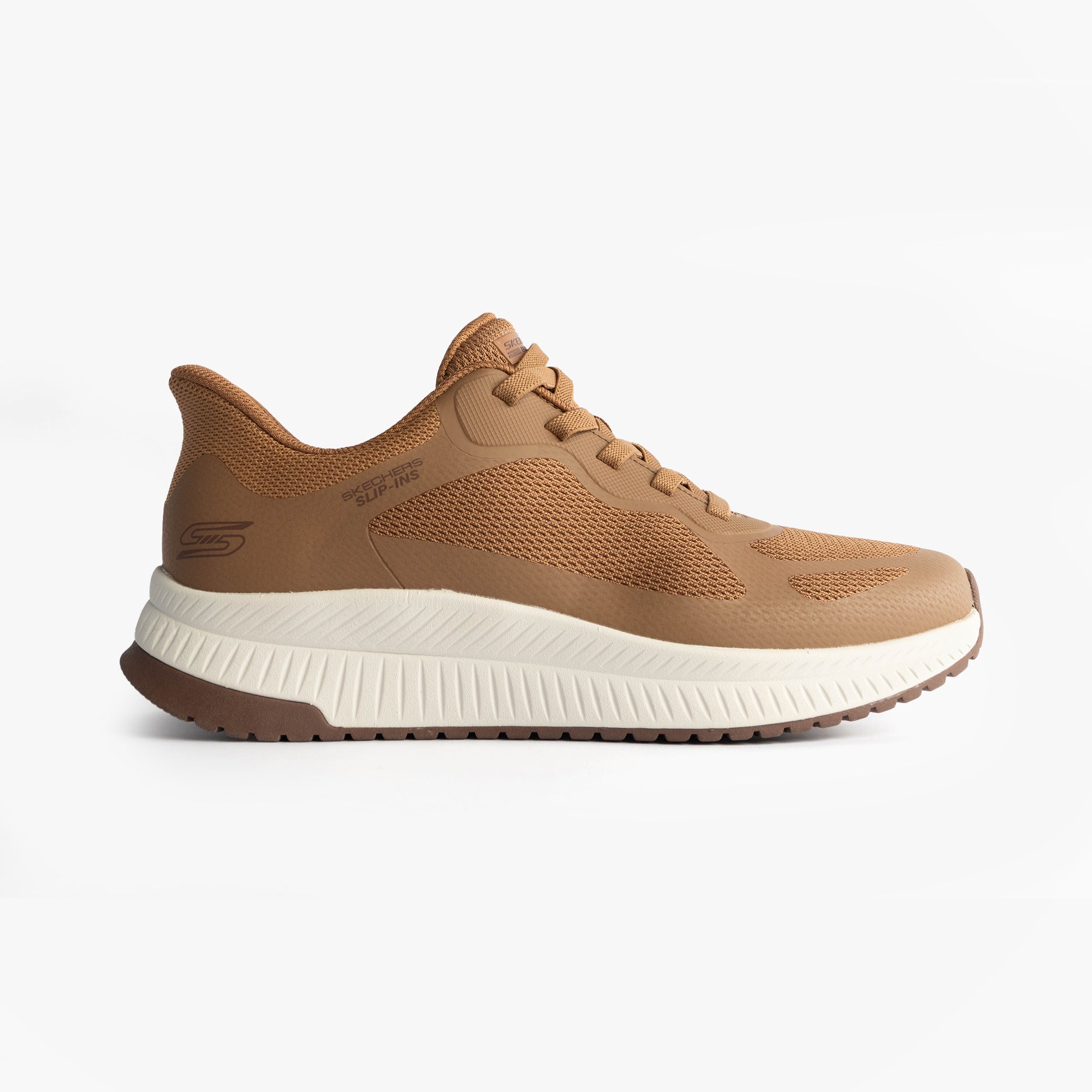 Skechers 118423/CSNT BOBS SQUAD 4 Mens Trainers Chestnut side view showing synthetic upper and lace-up design.