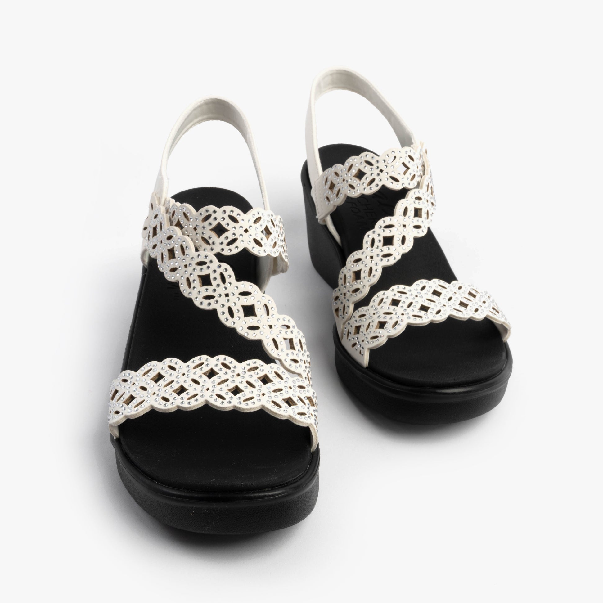 Skechers 119617/WHT RUMBLE ON - SASSIER DAYZ Womens Sandals White front view showing braided straps.