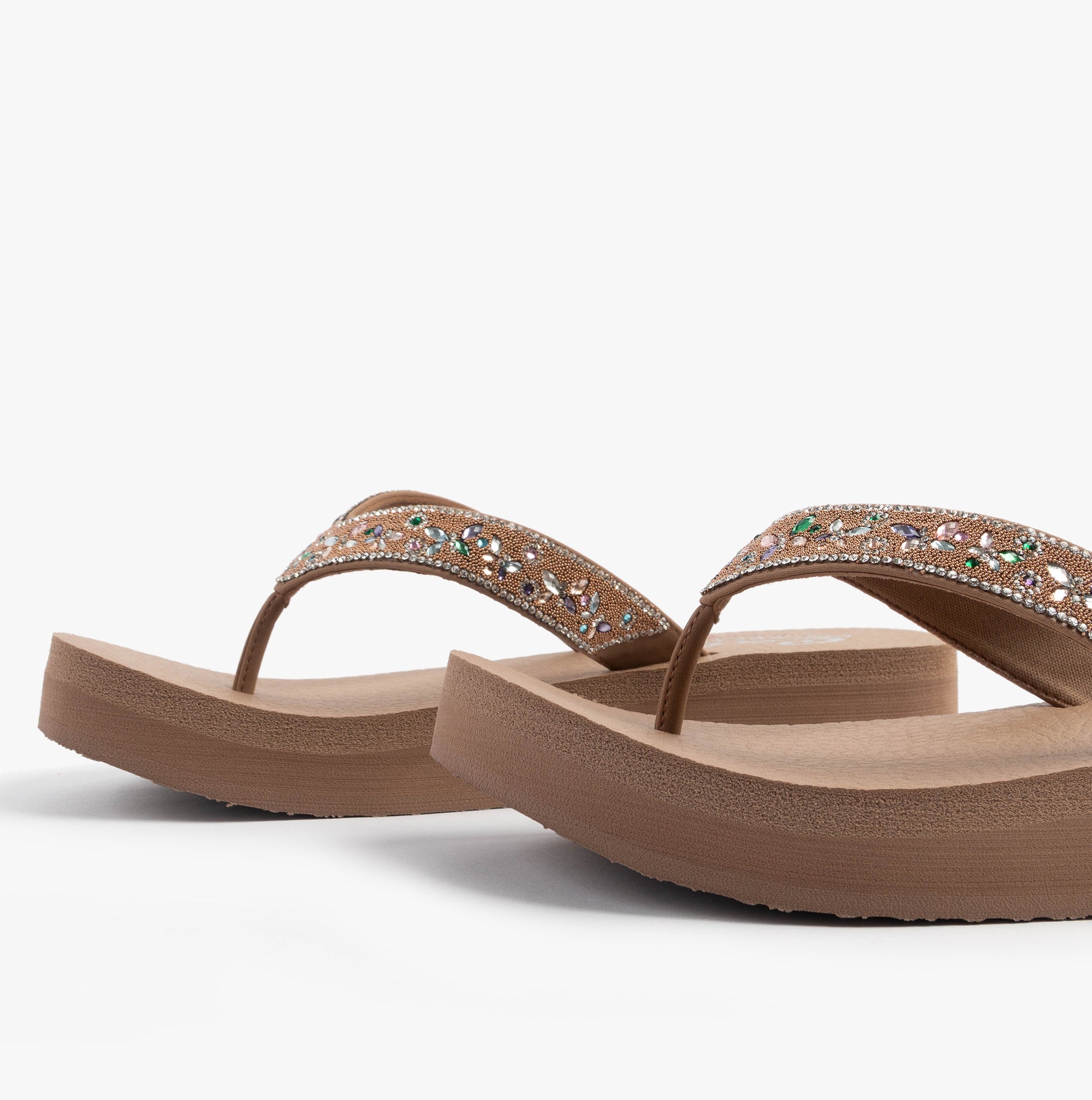 Skechers 119642/MOC VINYASA - BUTTERFLY KISS Womens Sandals Mocca side view with decorative details on straps.