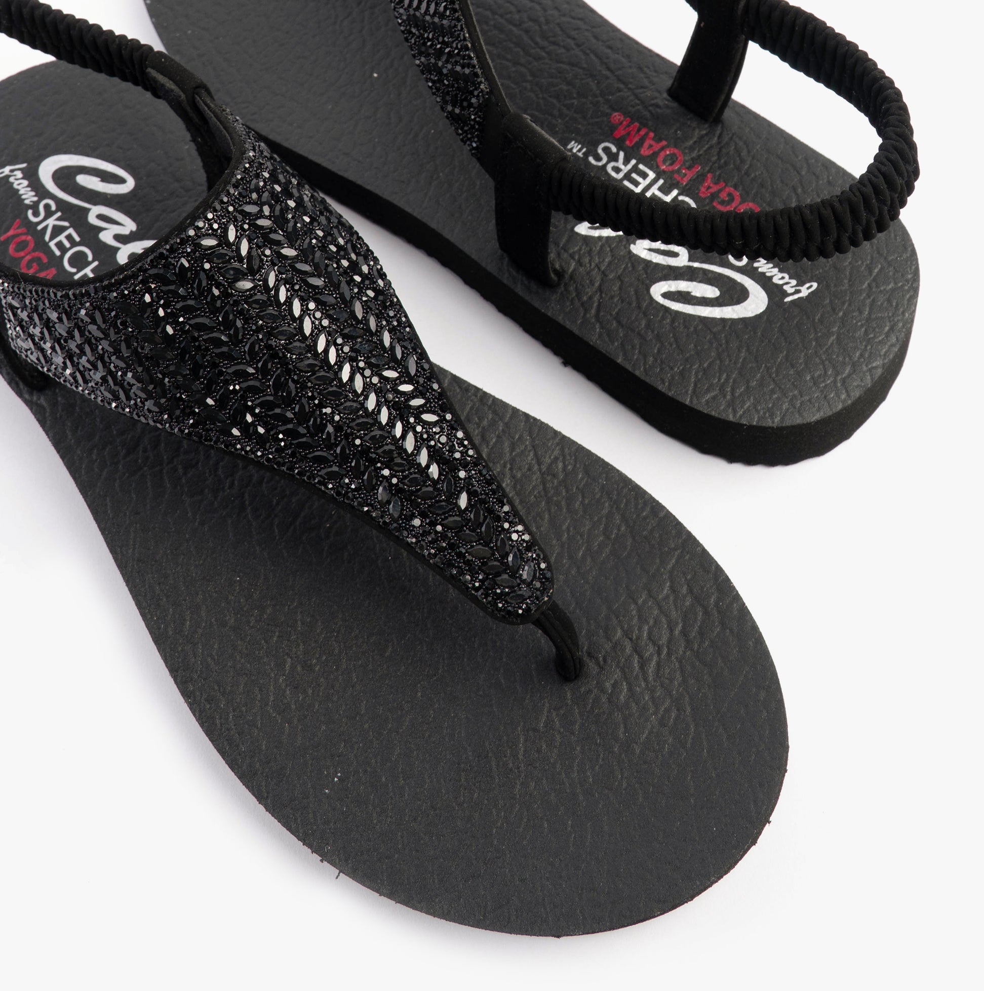Skechers 119774/BBK MEDITATION - GLAMOROUS MUSE Womens Sandals Black top view showcasing detailed design and comfort.