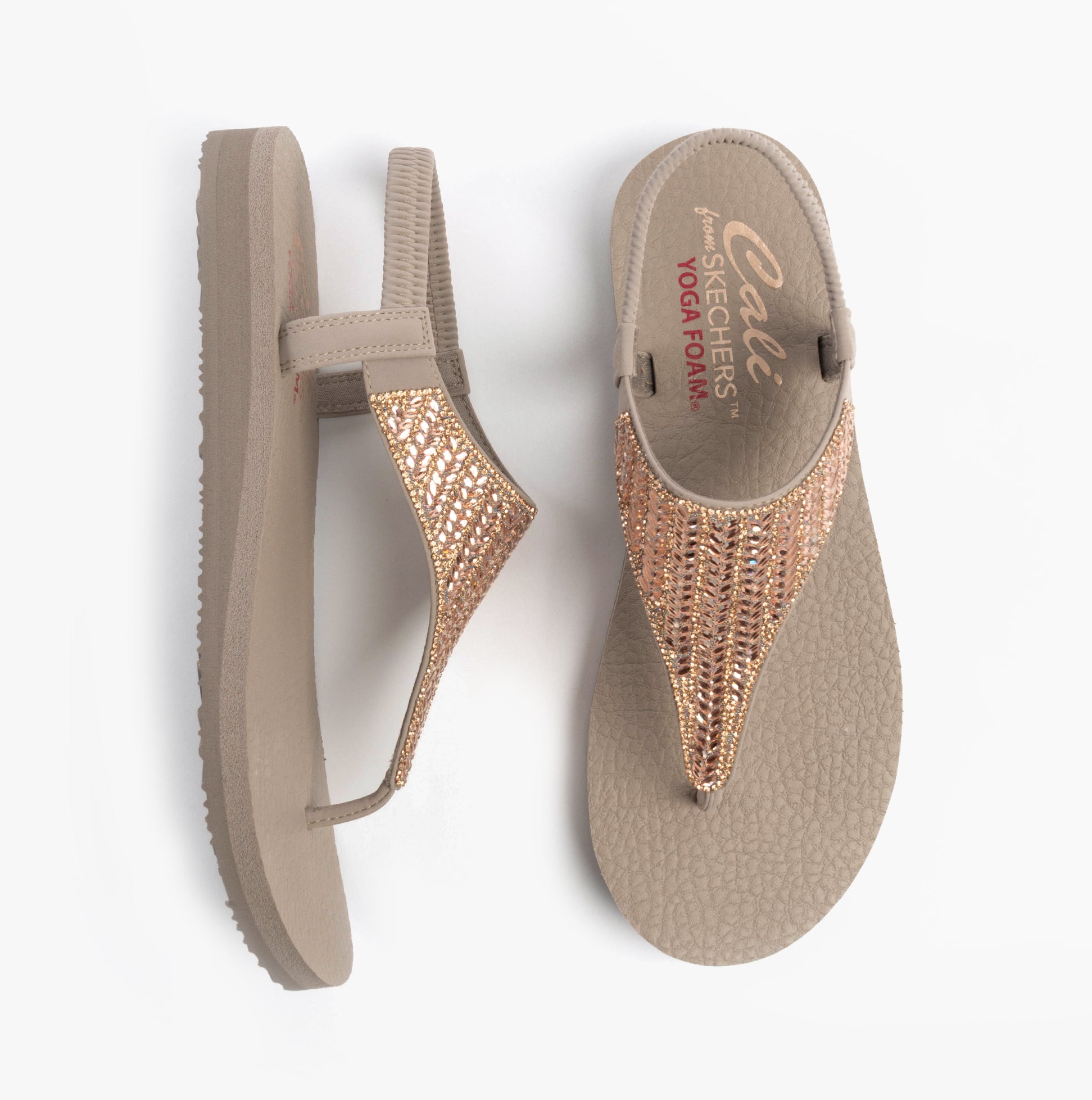 Skechers 119774/TPE MEDITATION - GLAMOROUS MUSE Womens Sandals Taupe top view showcasing the stylish design and color.