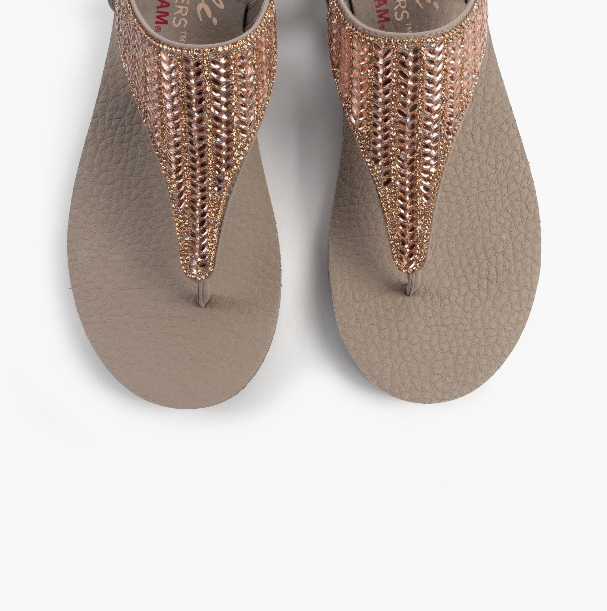 Skechers 119774/TPE MEDITATION - GLAMOROUS MUSE Womens Sandals Taupe top view showcasing elegant design and comfort features.