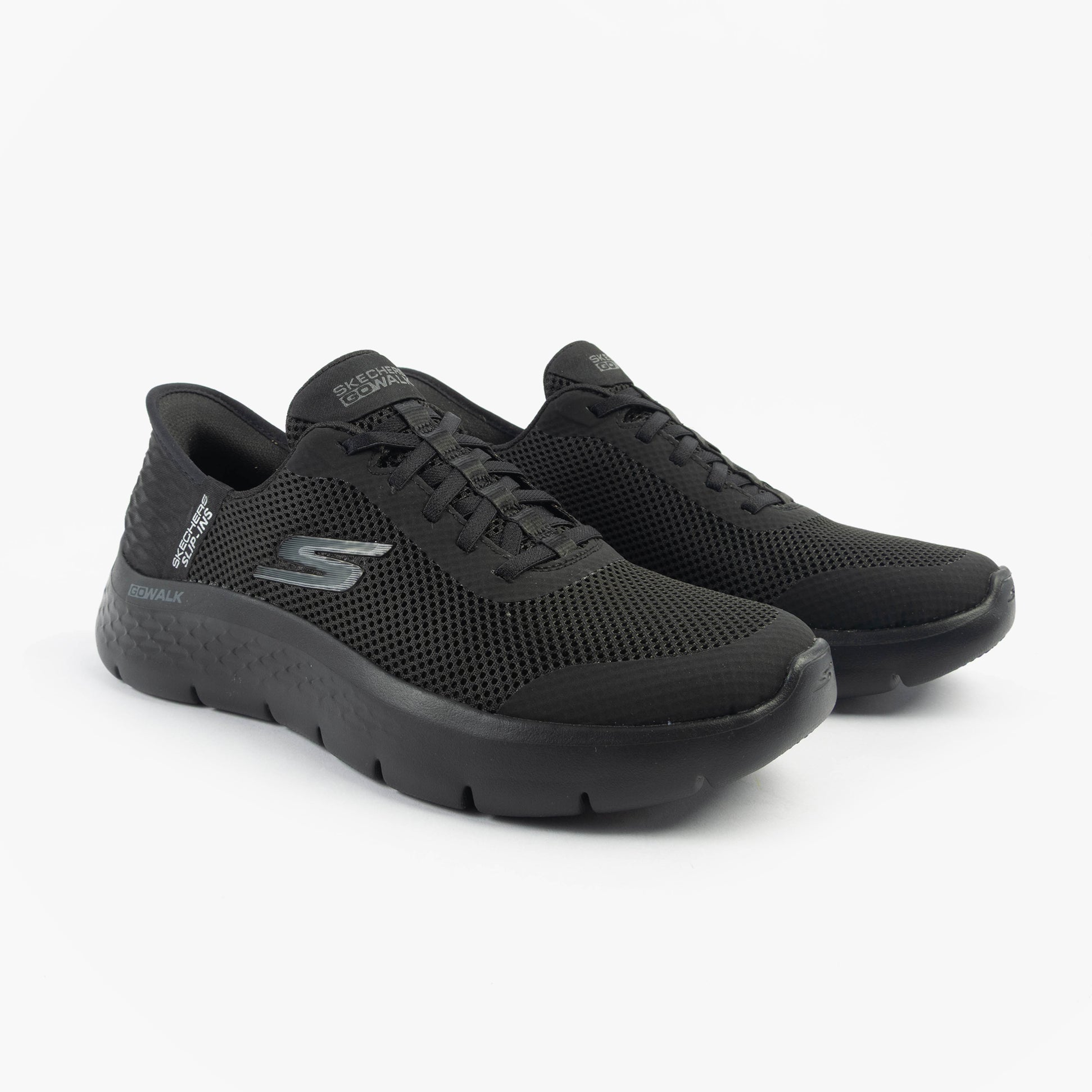 Skechers 124836/BBK GO WALK FLEX - GRAND ENTRY Womens Trainers Black side view showcasing a stylish and comfortable design.