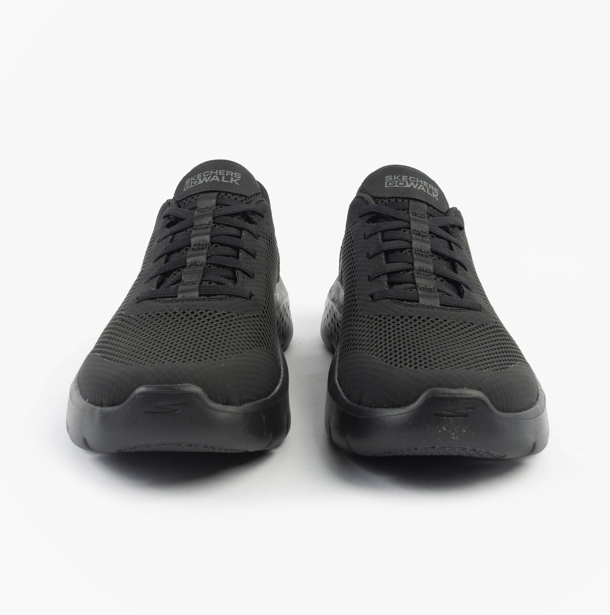 Skechers 124836/BBK GO WALK FLEX - GRAND ENTRY Womens Trainers Black front view with lace-up closure and round toe.