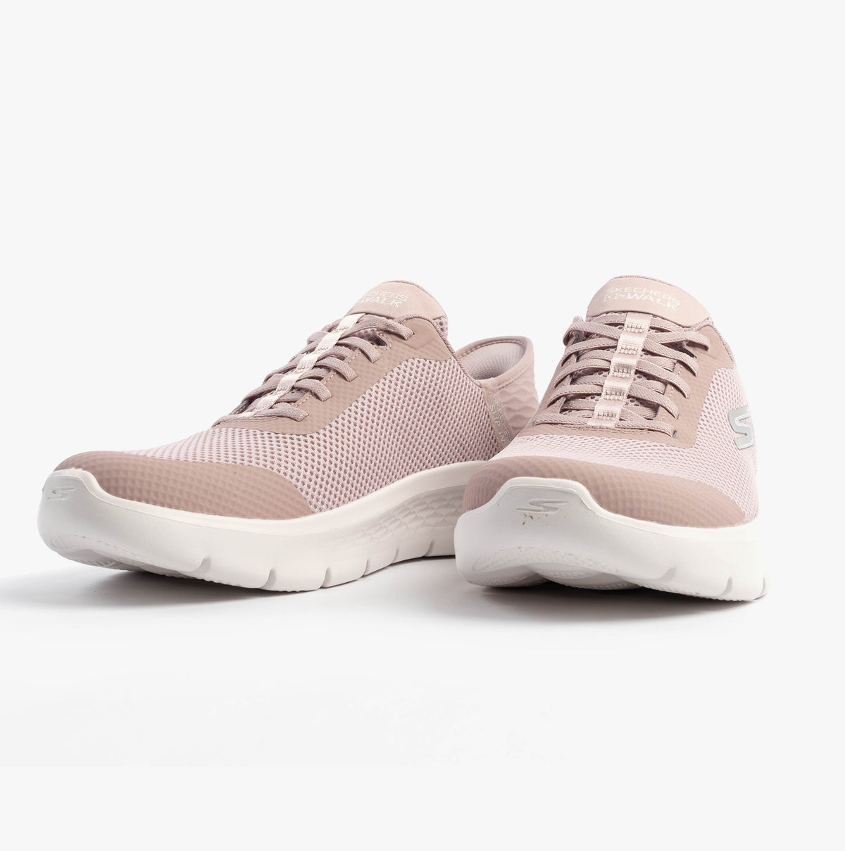 Skechers 124836/MVE GO WALK FLEX - GRAND ENTRY Womens Trainers Mauve/Pink side view showing lace-up closure and mesh details.