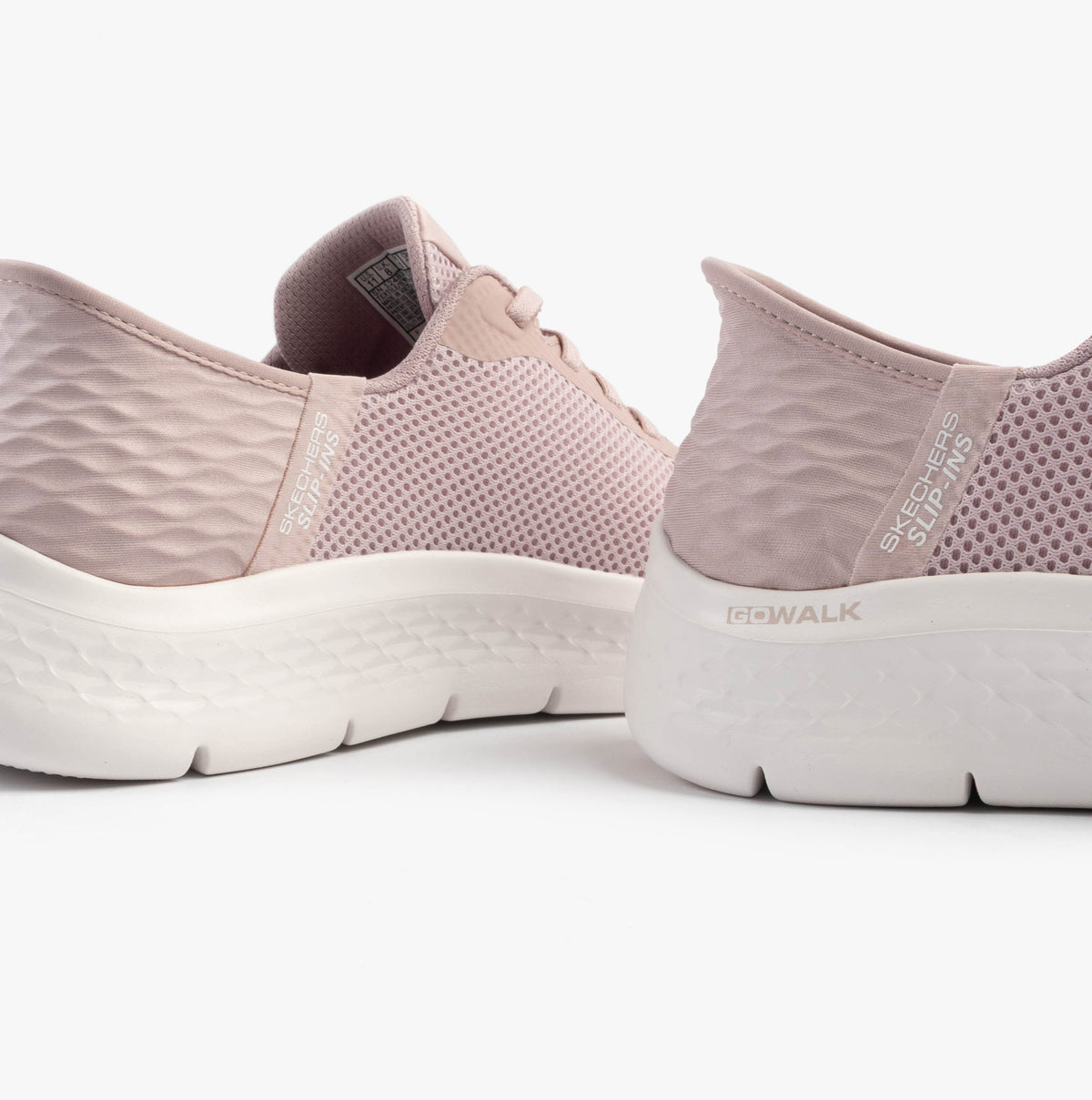 Skechers 124836/MVE GO WALK FLEX - GRAND ENTRY Womens Trainers Mauve/Pink rear view with textured upper and rubber sole.