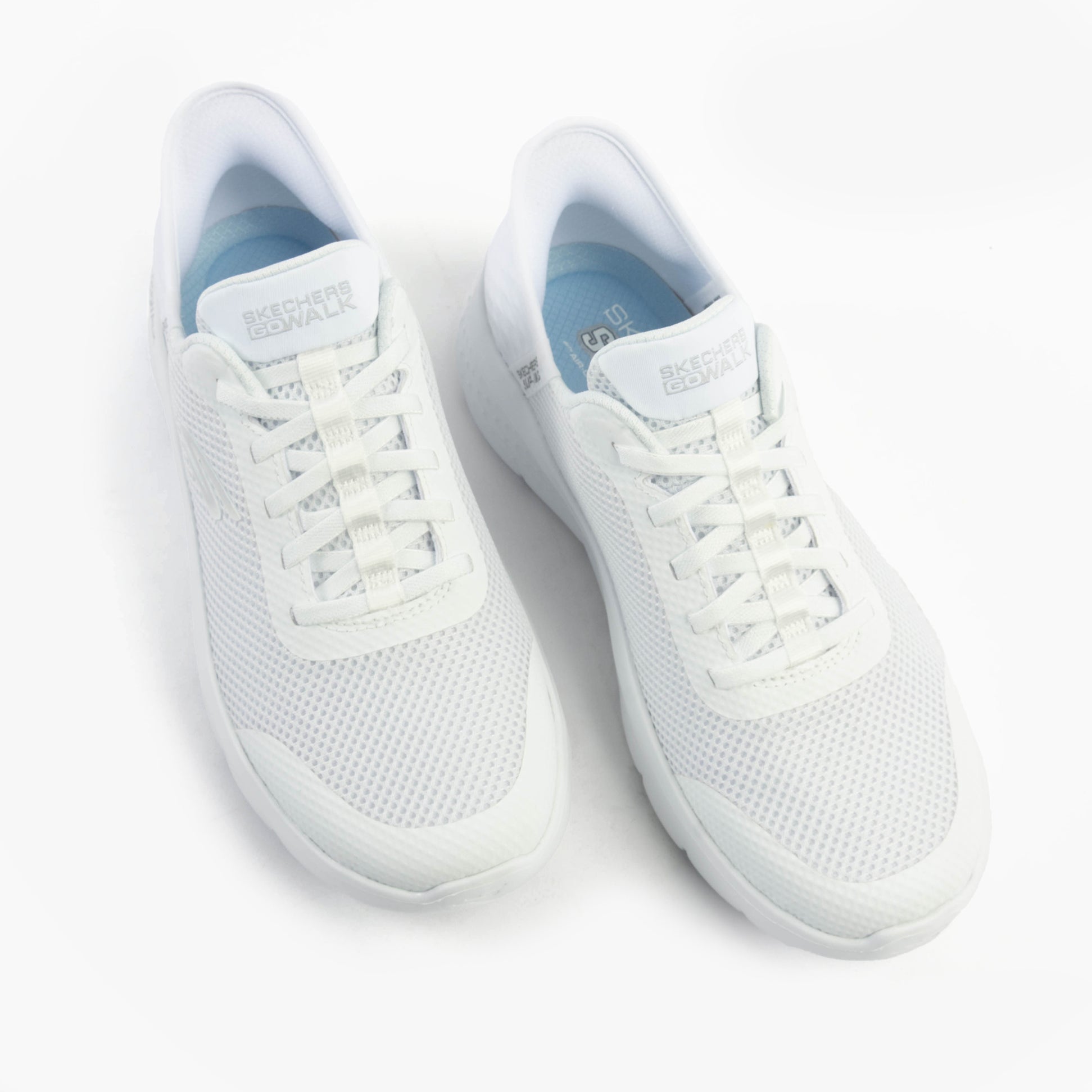Skechers 124836/WHT GO WALK FLEX - GRAND ENTRY Womens Trainers White top view showcasing lace-up design and mesh upper.