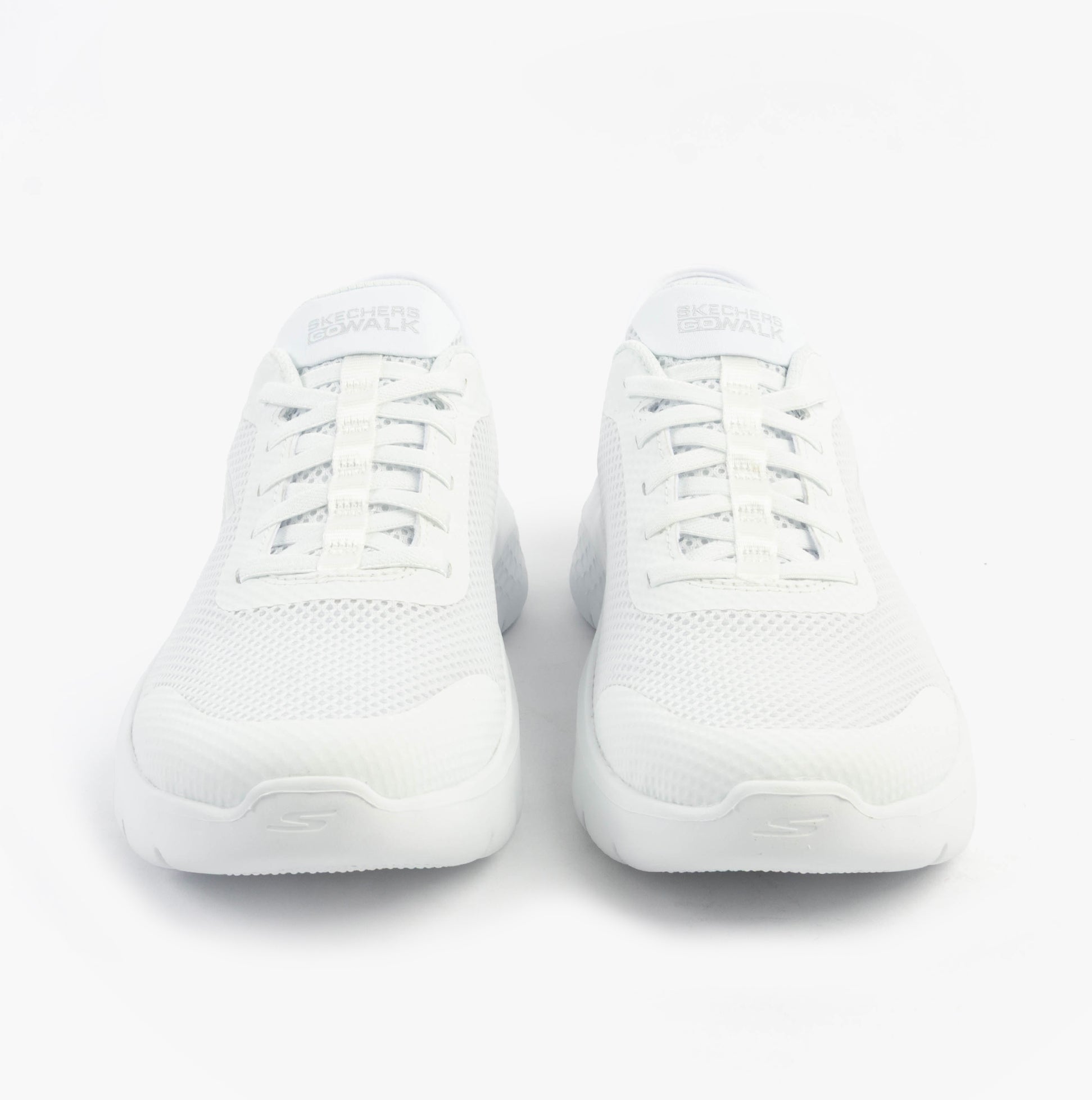 Skechers 124836/WHT GO WALK FLEX - GRAND ENTRY Womens Trainers White front view featuring lace-up closure and synthetic mesh upper.