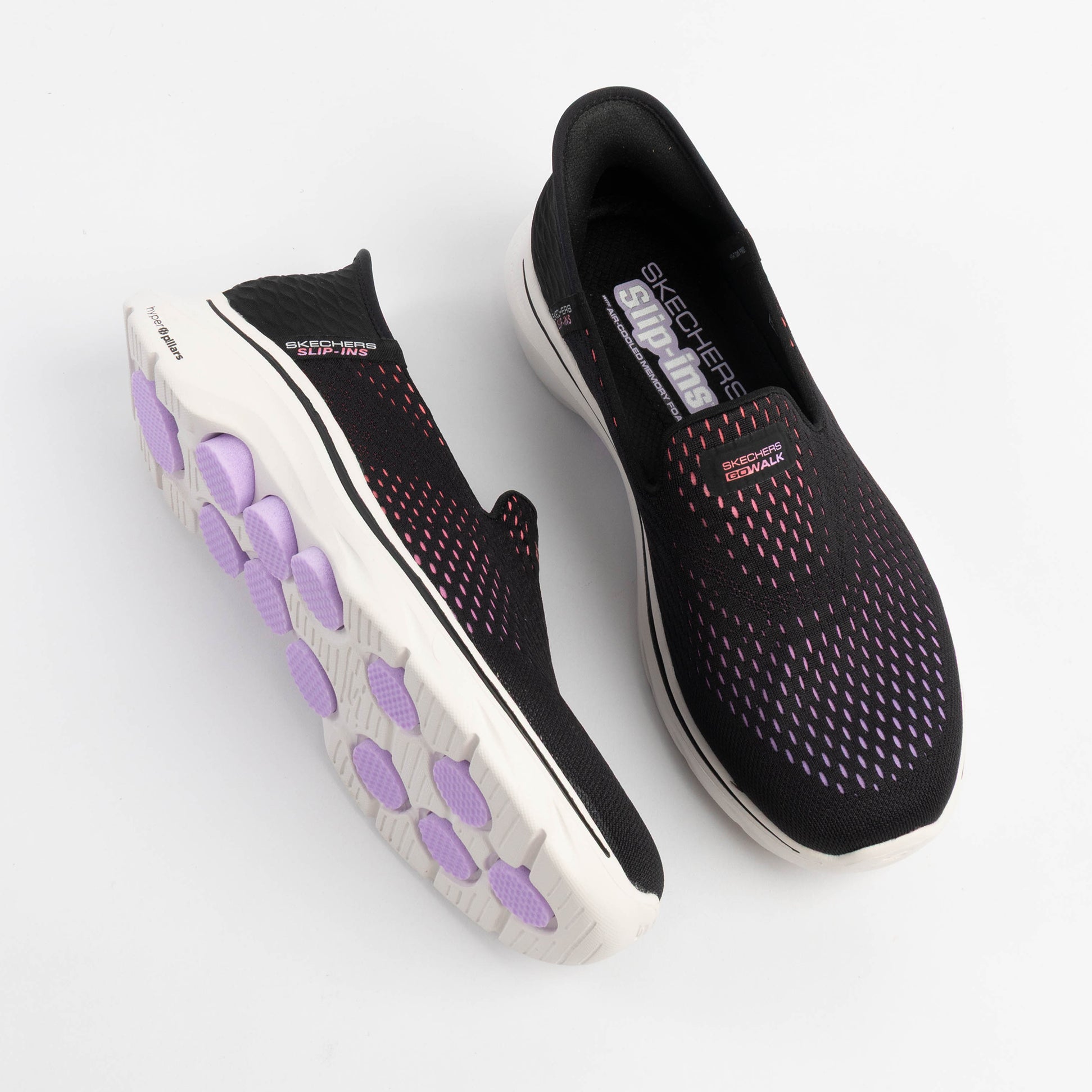 Skechers 125211/BKMT GO WALK 7 - KATNISS Womens Trainers Black/Multi top view showing slip-on design and rubber sole.