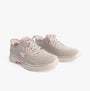 Skechers 125233/GYPK GO WALK 7 - VALIN Womens Trainers Gray/Pink side view showing lace-up design and comfort features.