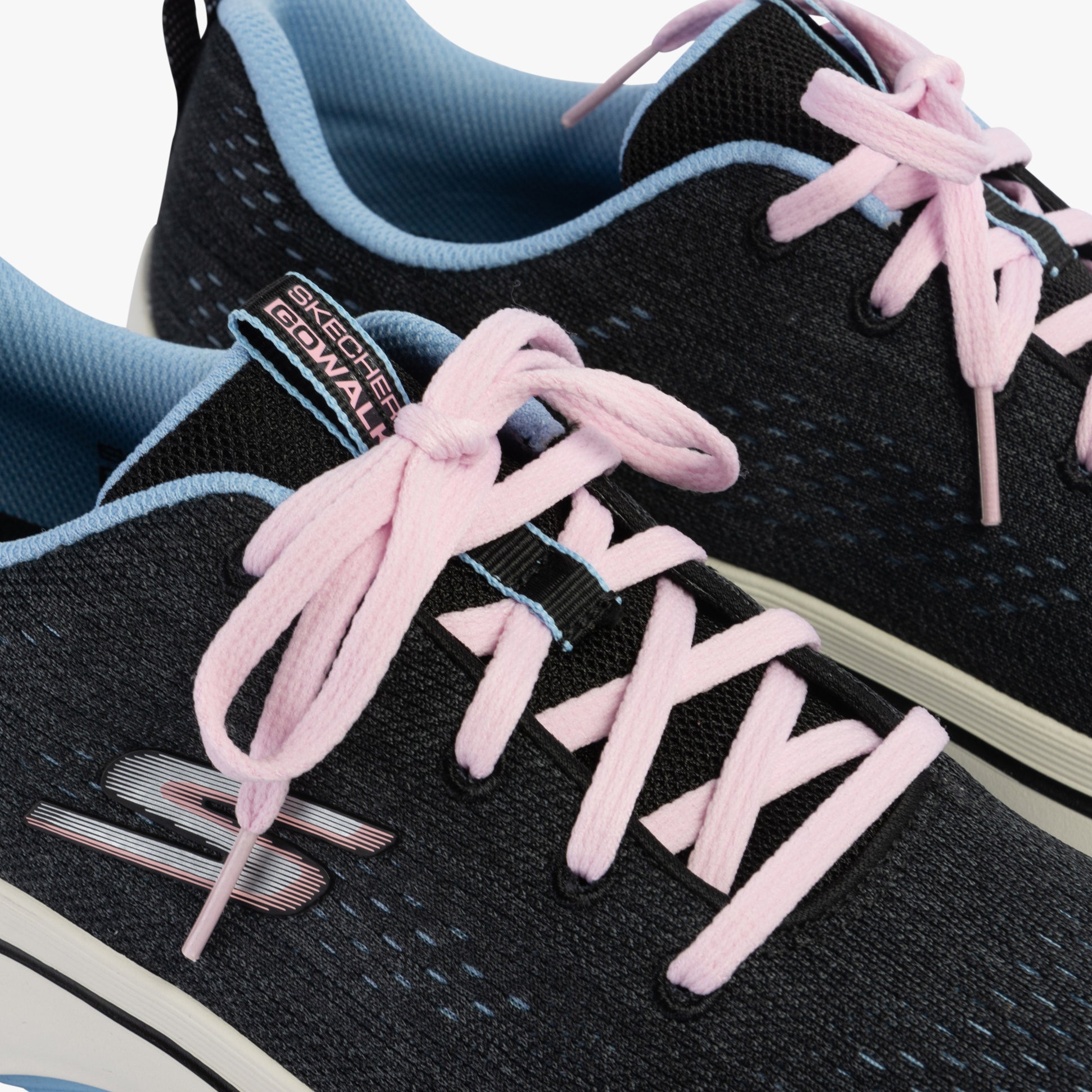 Skechers 125311/NVHP GO WALK ARCH FIT 2.0 - VIVID SUNSET Womens Trainers Navy/Hotpink top detail view showing laces and texture.