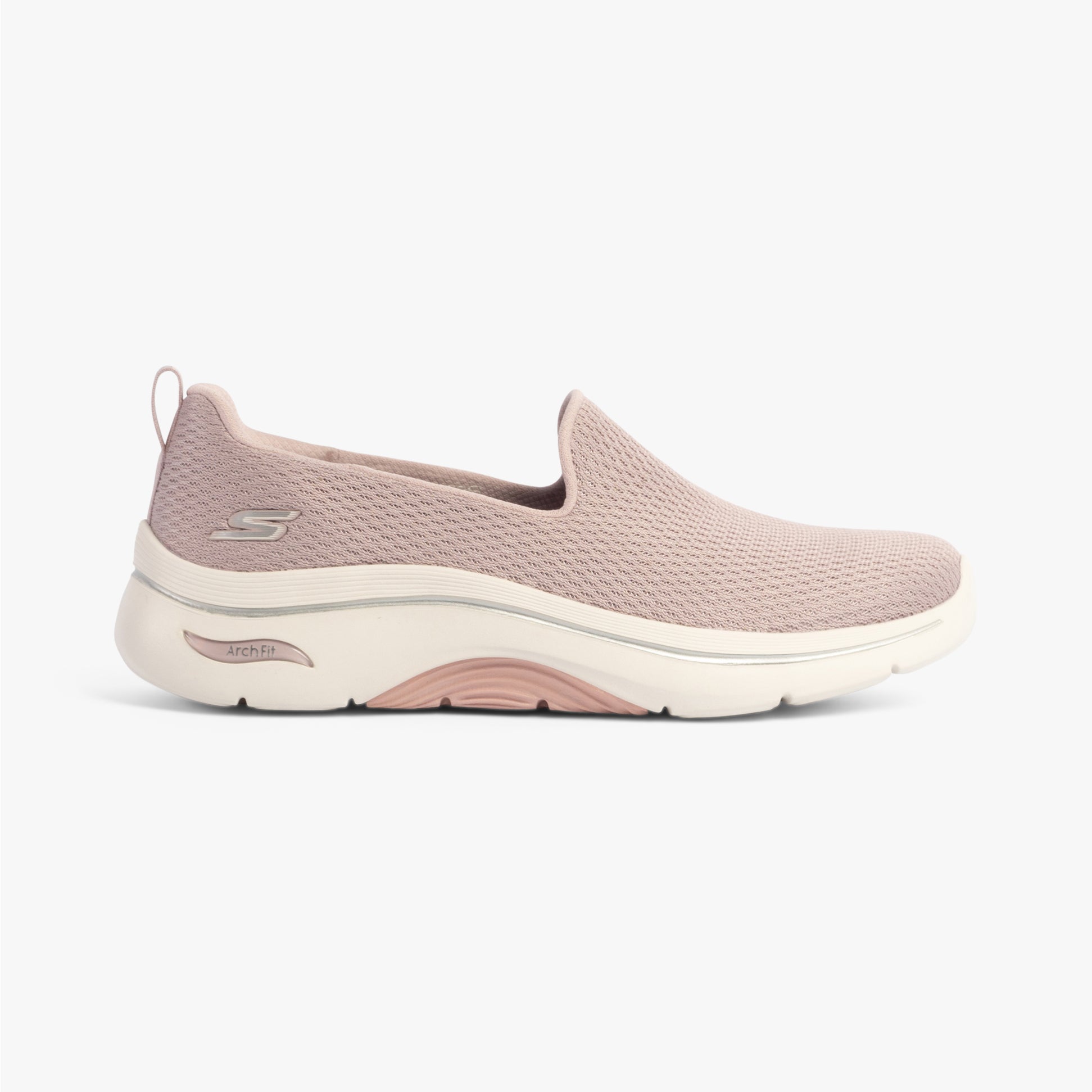 Skechers 125313/MVE GO WALK ARCH FIT 2.0 - SAIDA Womens Trainers Mauve side view featuring breathable textile upper.