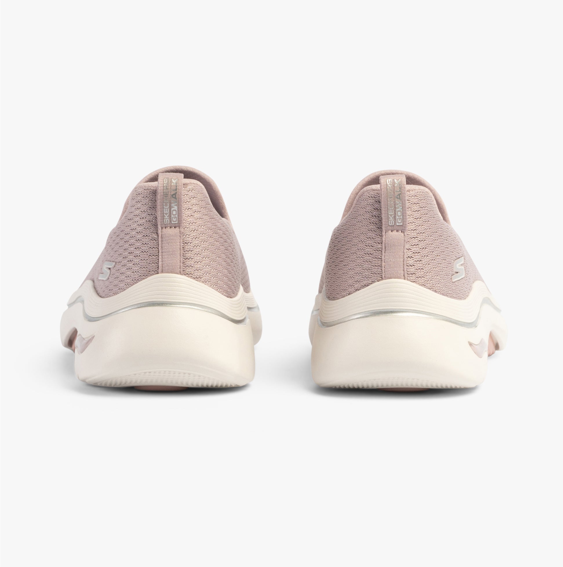 Skechers 125313/MVE GO WALK ARCH FIT 2.0 - SAIDA Womens Trainers Mauve rear view showing textile upper and slip-on design.