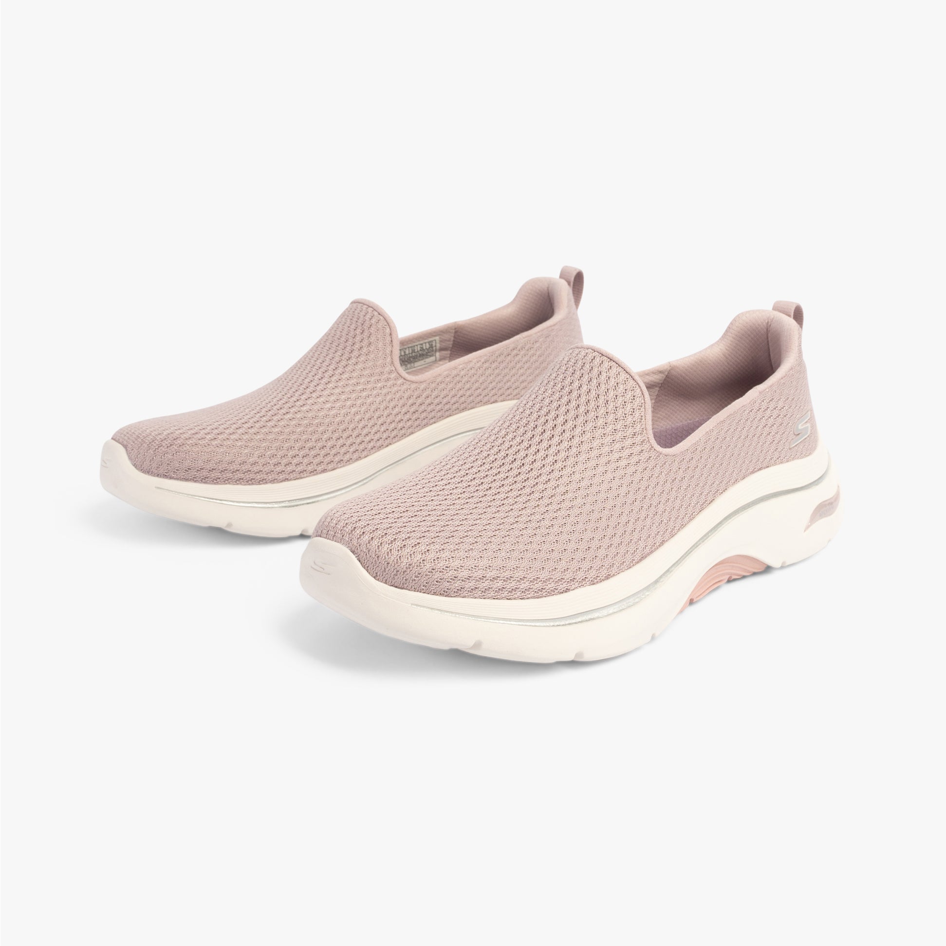 Skechers 125313/MVE GO WALK ARCH FIT 2.0 - SAIDA Womens Trainers Mauve, side view with textured upper and slip-on design.