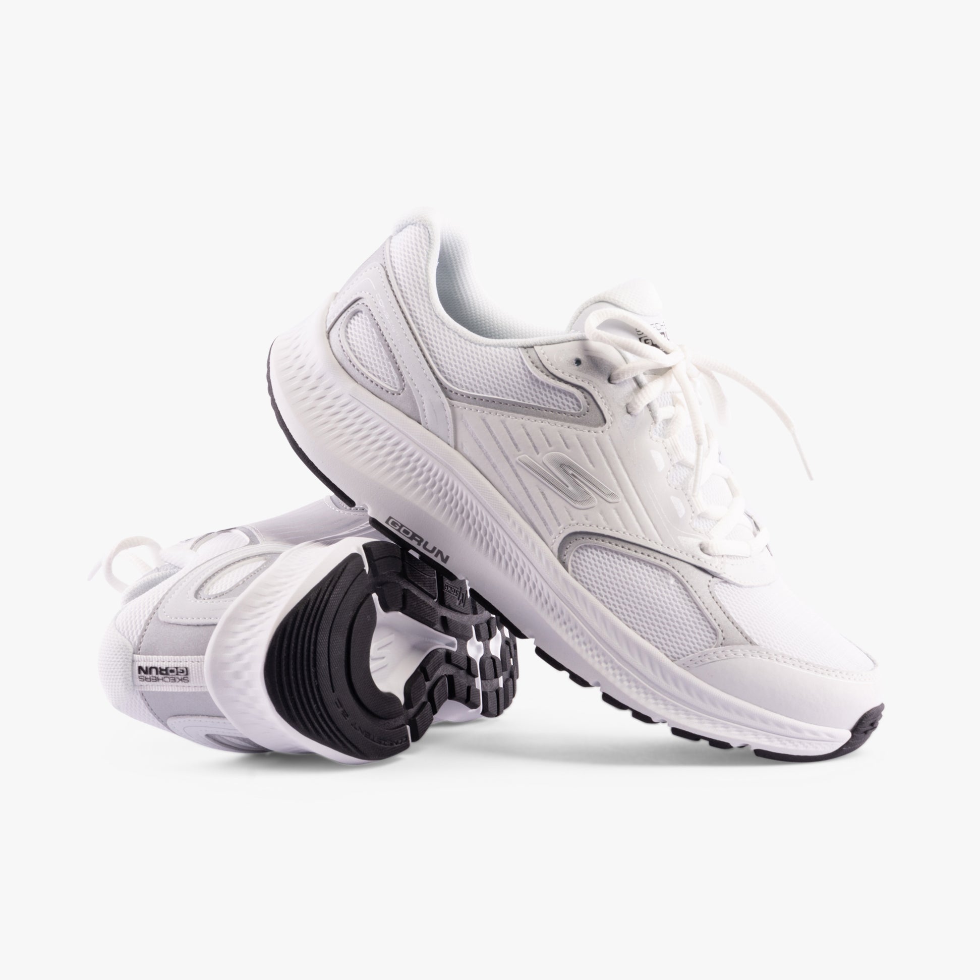 Skechers 128606/WSL GO RUN CONSISTENT 2.0 - ADVANTAGE Womens Trainers White/Silver side view with lace-up closure.