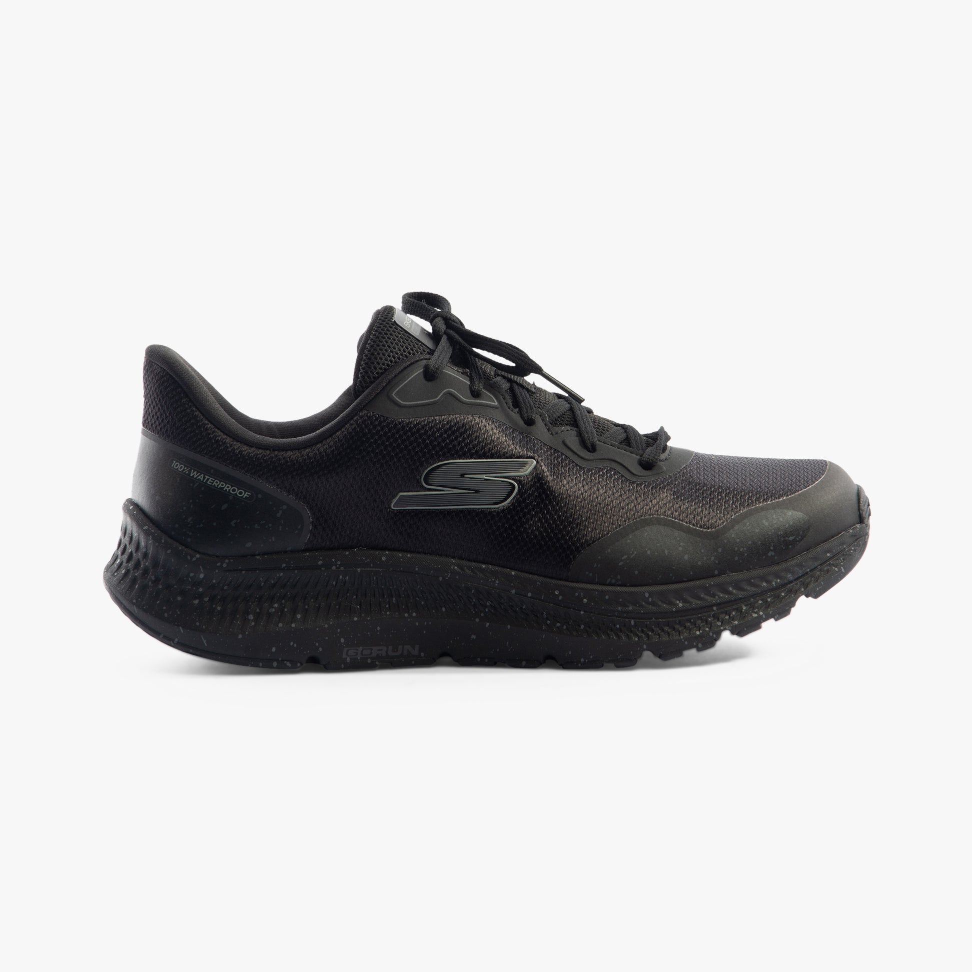 Skechers 128625/BBK GO RUN CONSISTENT 2.0 - PIEDMONT Womens Trainers Black side view showing sleek design and lace-up closure.