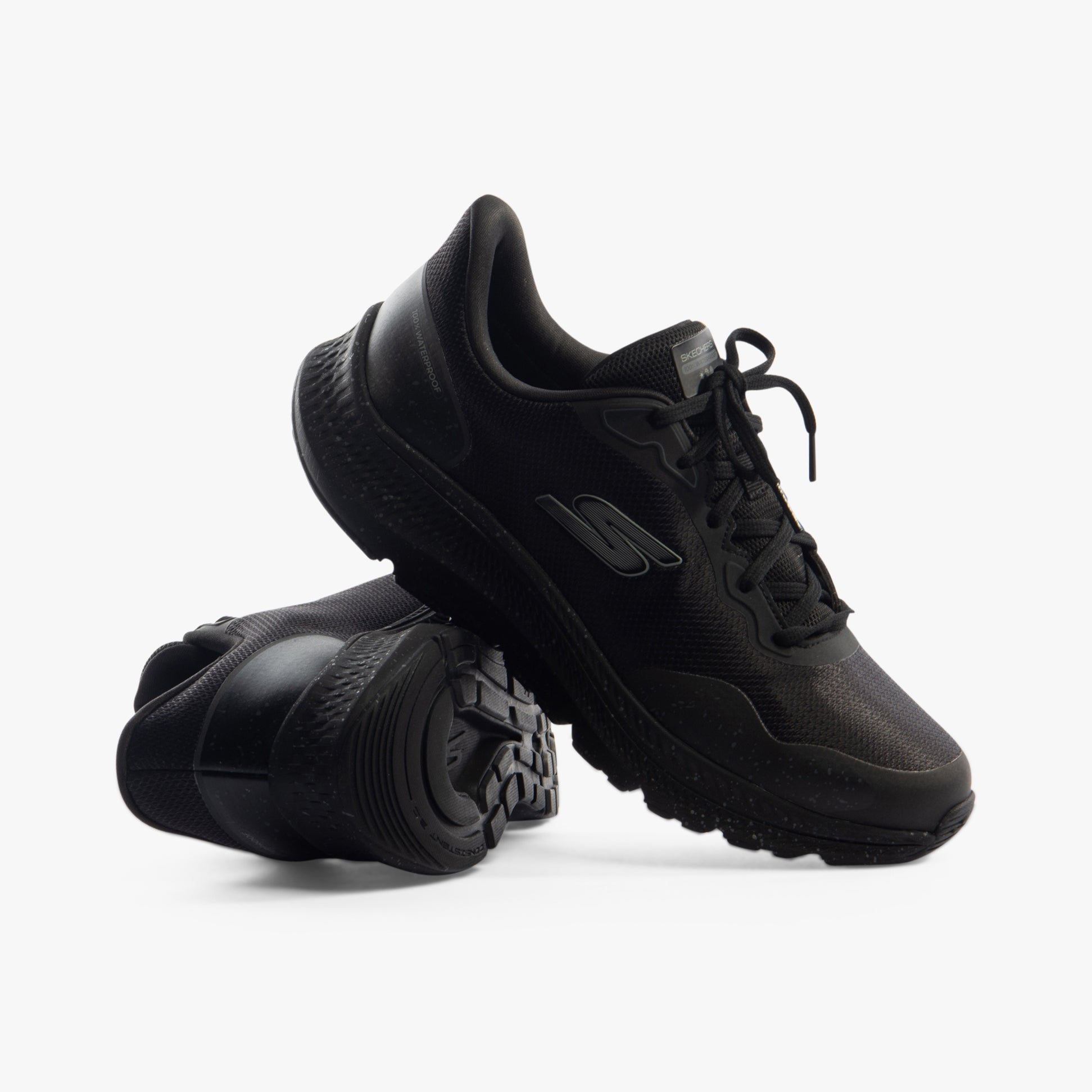 Skechers 128625/BBK GO RUN CONSISTENT 2.0 - PIEDMONT Womens Trainers Black side view angle showcasing lace-up design.
