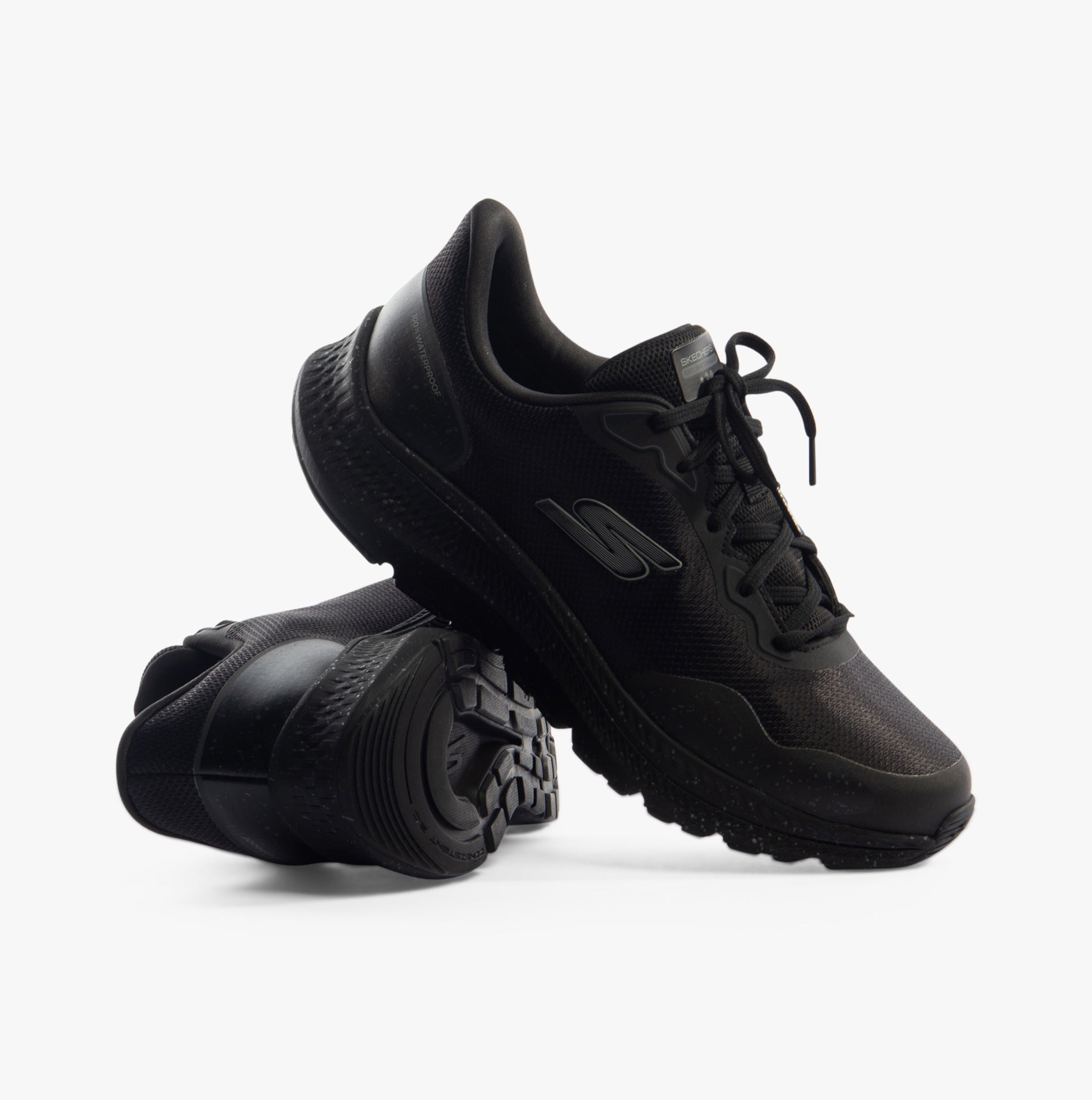 Skechers 128625/BBK GO RUN CONSISTENT 2.0 - PIEDMONT Womens Trainers Black side view angle showcasing lace-up design.