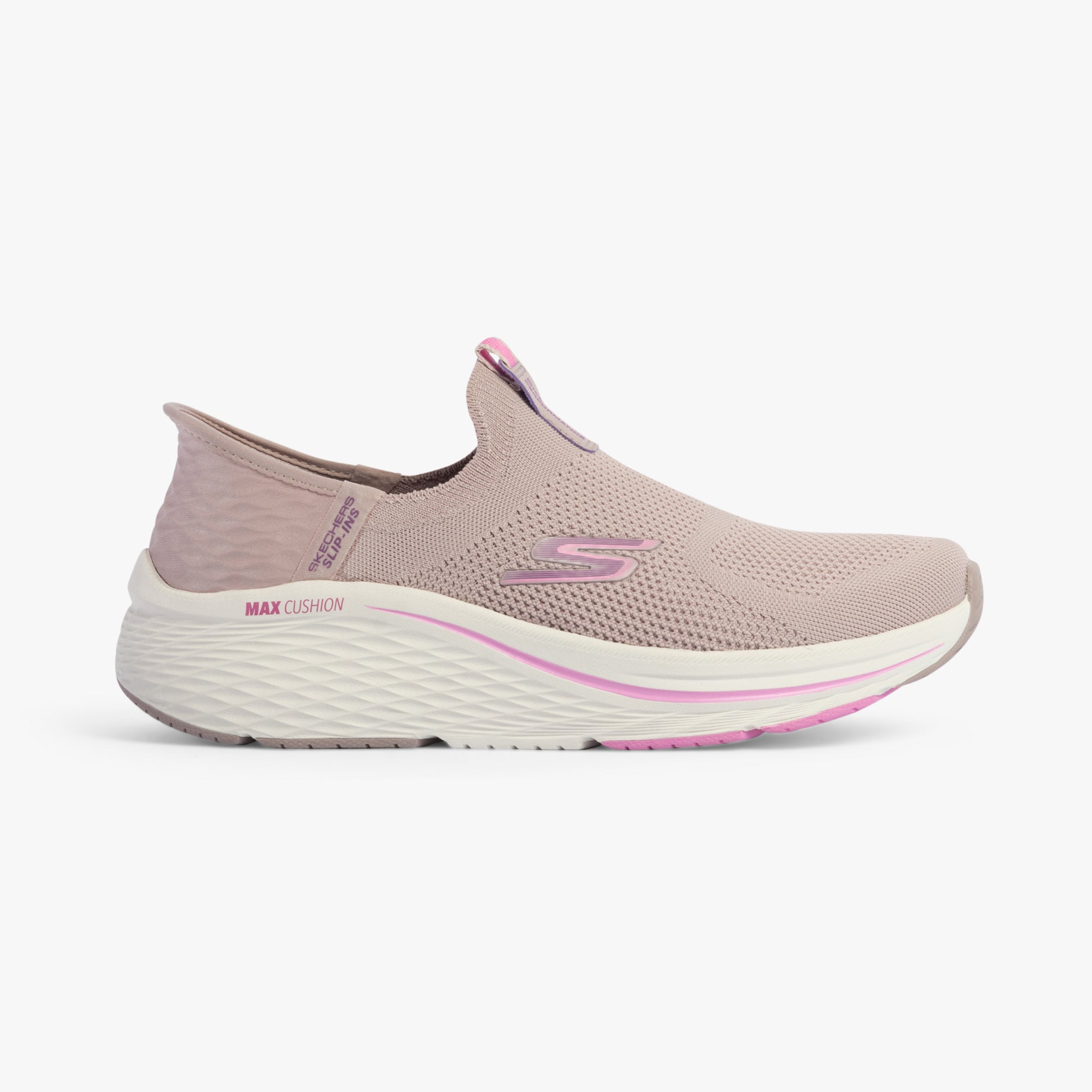 Skechers 129611/MVE MAX CUSHIONING ELITE 2.0 - Womens Trainers Mauve side view showcasing textile upper and rubber sole.