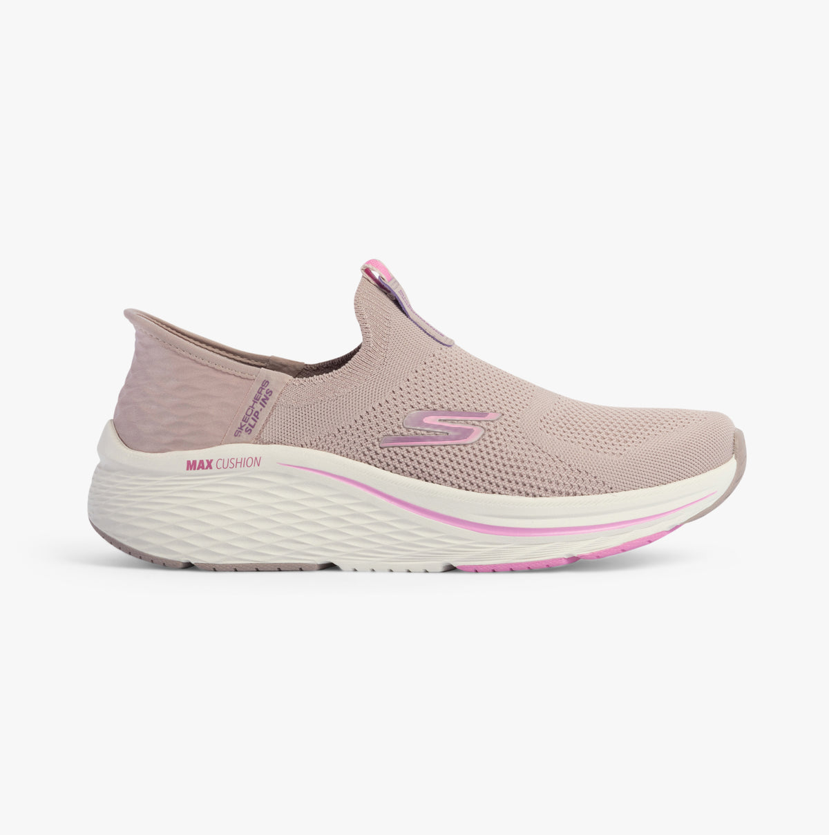 Skechers 129611/MVE MAX CUSHIONING ELITE 2.0 - Womens Trainers Mauve side view showcasing textile upper and rubber sole.