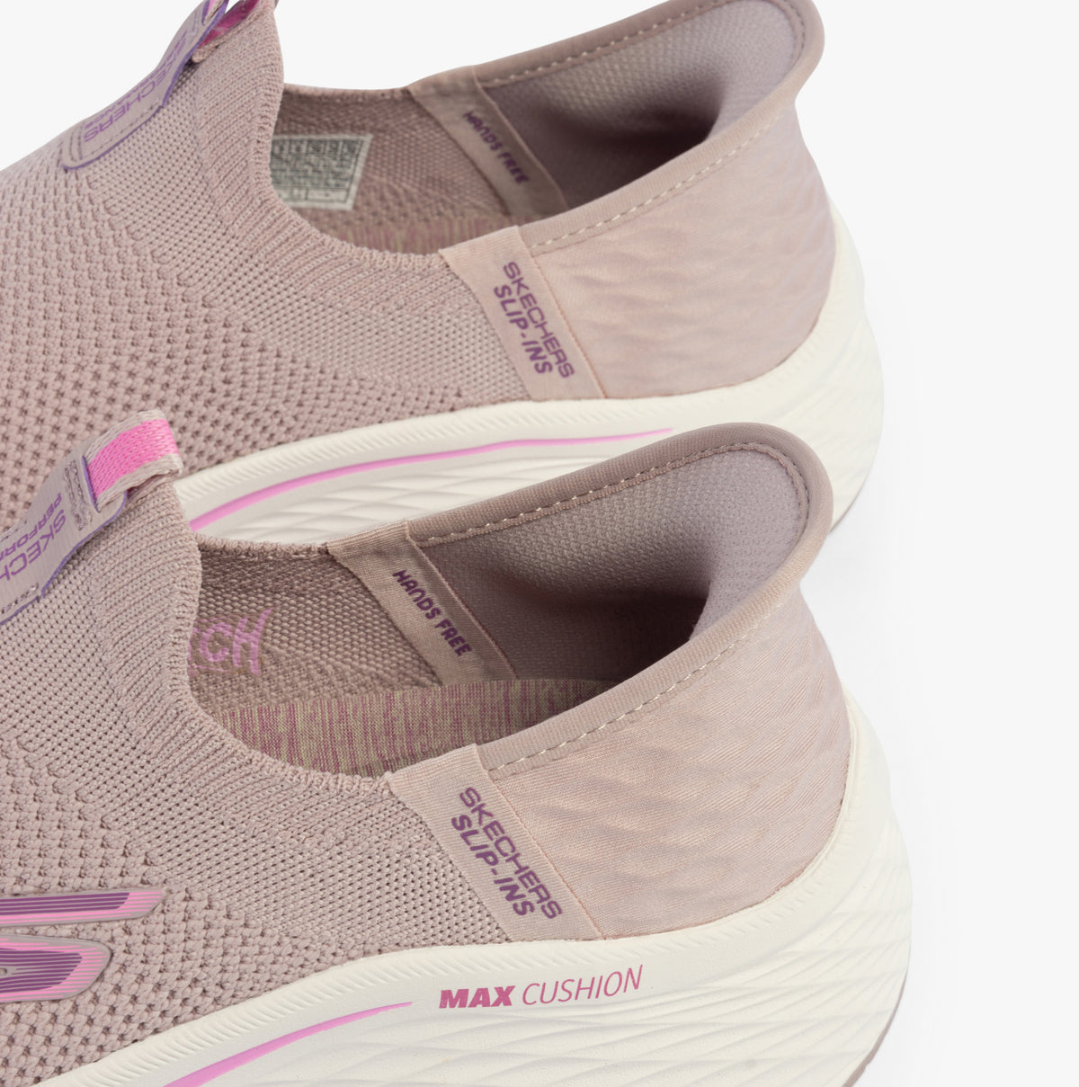 Skechers 129611/MVE MAX CUSHIONING ELITE 2.0 - Womens Trainers Mauve close-up detail view showcasing slip-on style and textile upper.