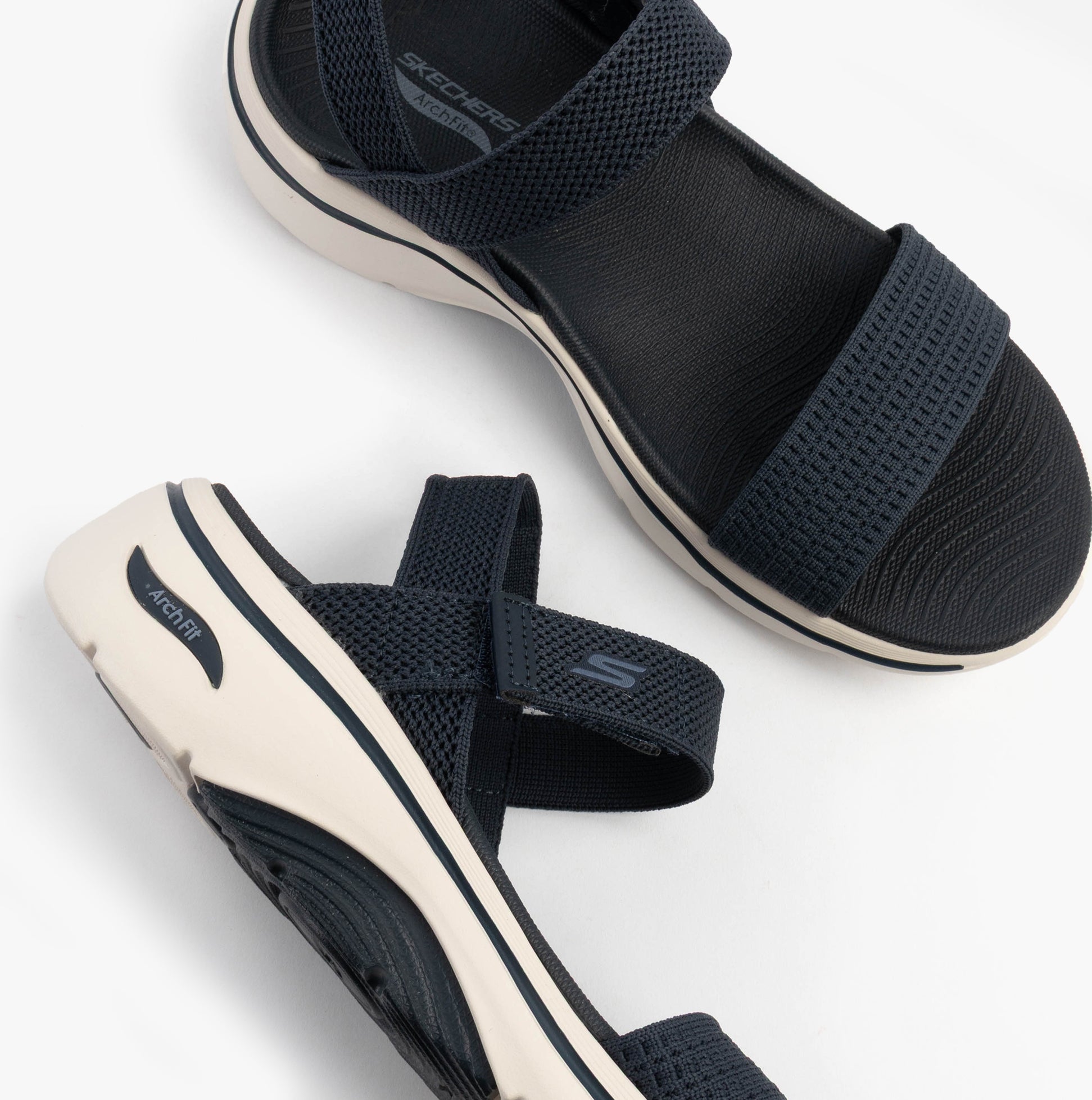 Skechers 140874/NVY GO WALK ARCH FIT 2.0 SANDAL - ANNIE Womens Sandals Navy top view showcasing straps and cushioning.
