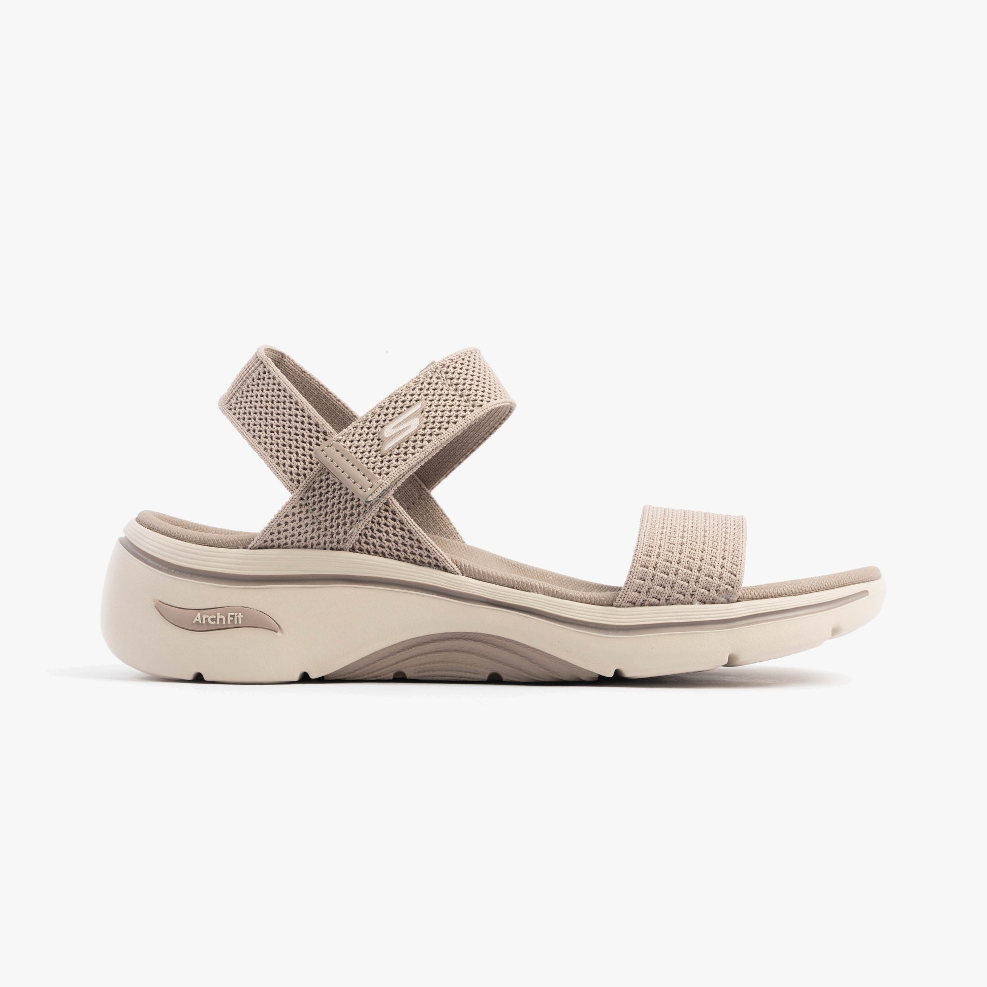 Skechers 140874/TPE GO WALK ARCH FIT 2.0 SANDAL - ANNIE Womens Sandals Taupe side view showing comfort design.