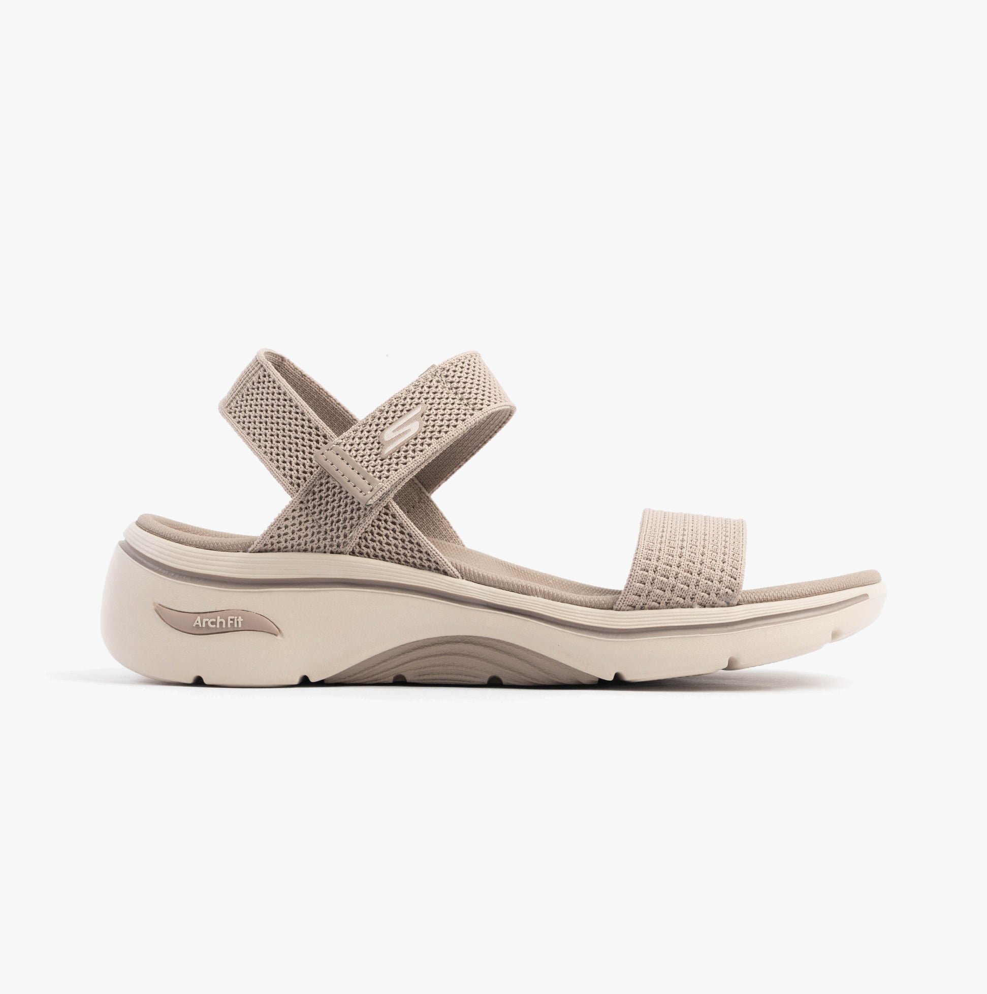 Skechers 140874/TPE GO WALK ARCH FIT 2.0 SANDAL - ANNIE Womens Sandals Taupe side view showing comfort design.