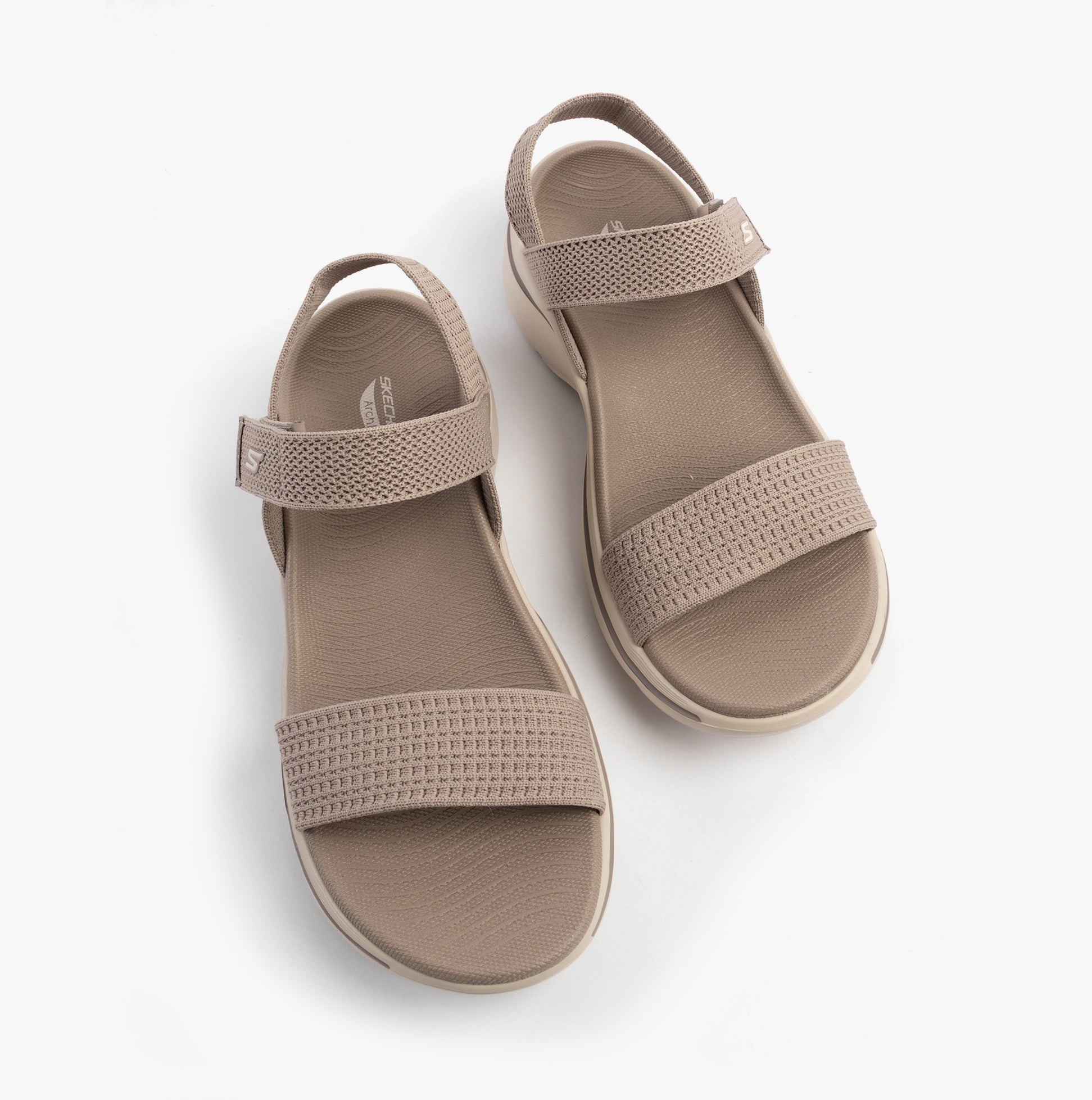 Skechers 140874/TPE GO WALK ARCH FIT 2.0 SANDAL - ANNIE Womens Sandals Taupe top view showing straps and sole.